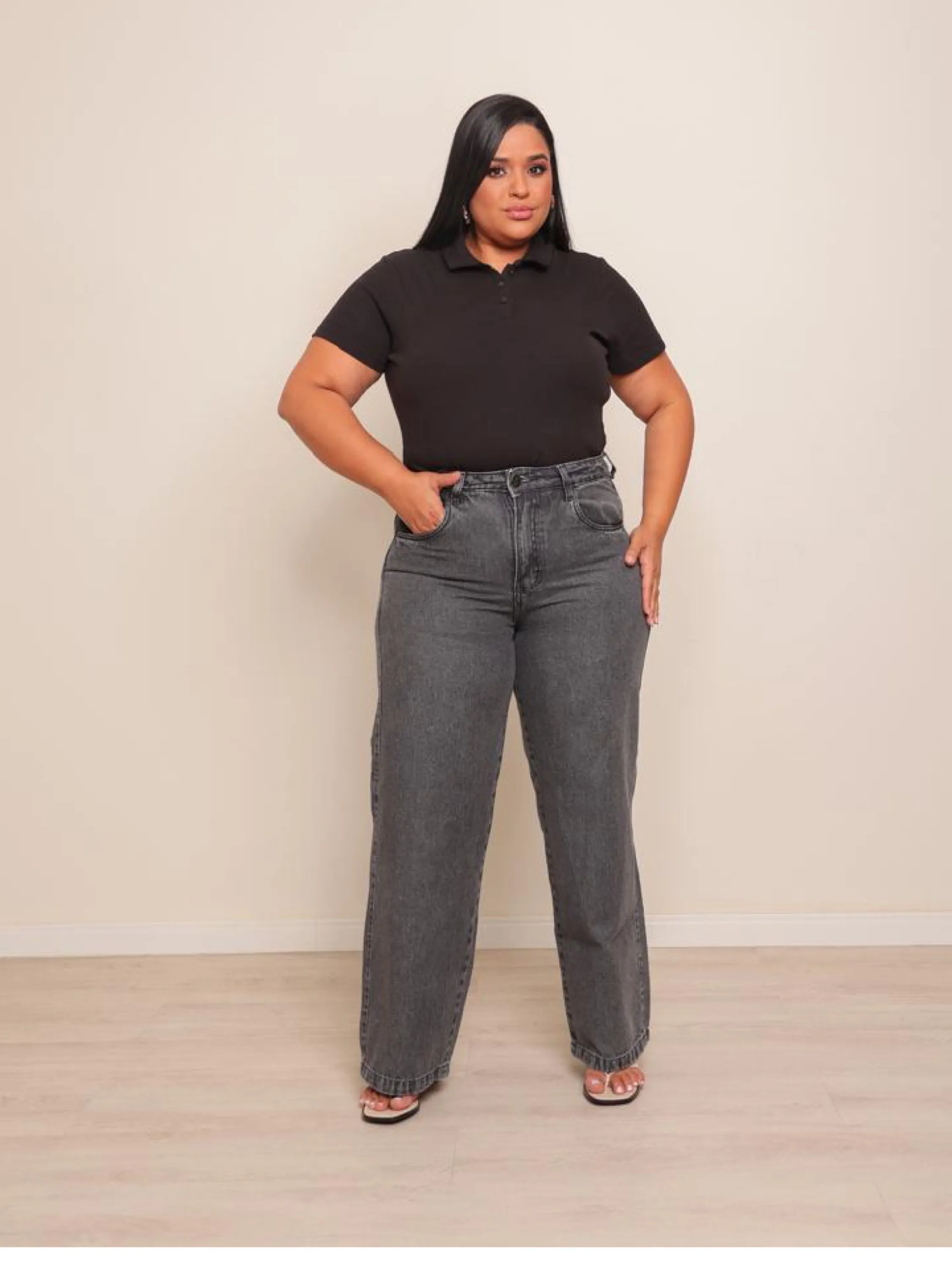 Calça wide leg jeans feminina plus size