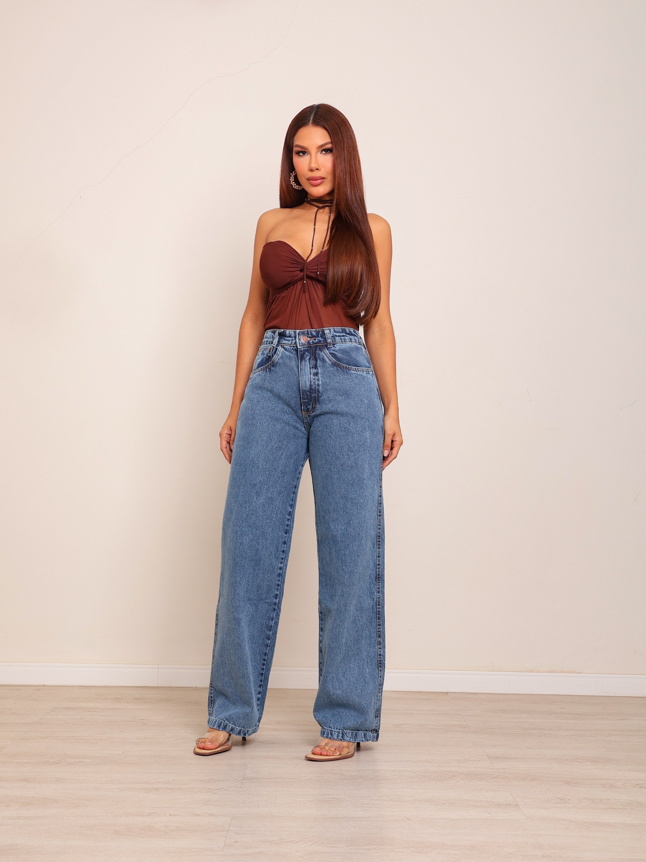 calça wide leg jeans feminina