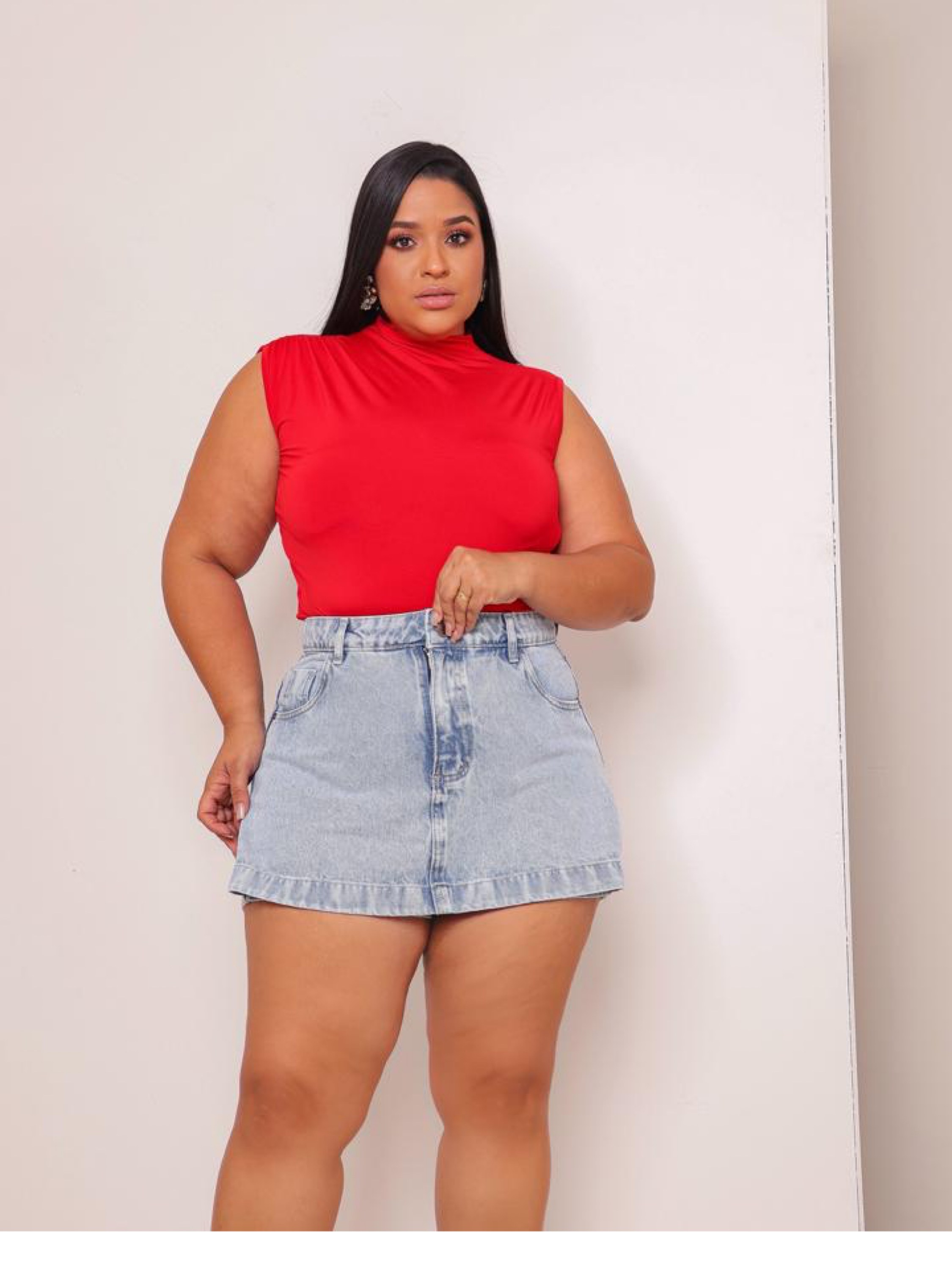 Short saia jeans feminino plus size