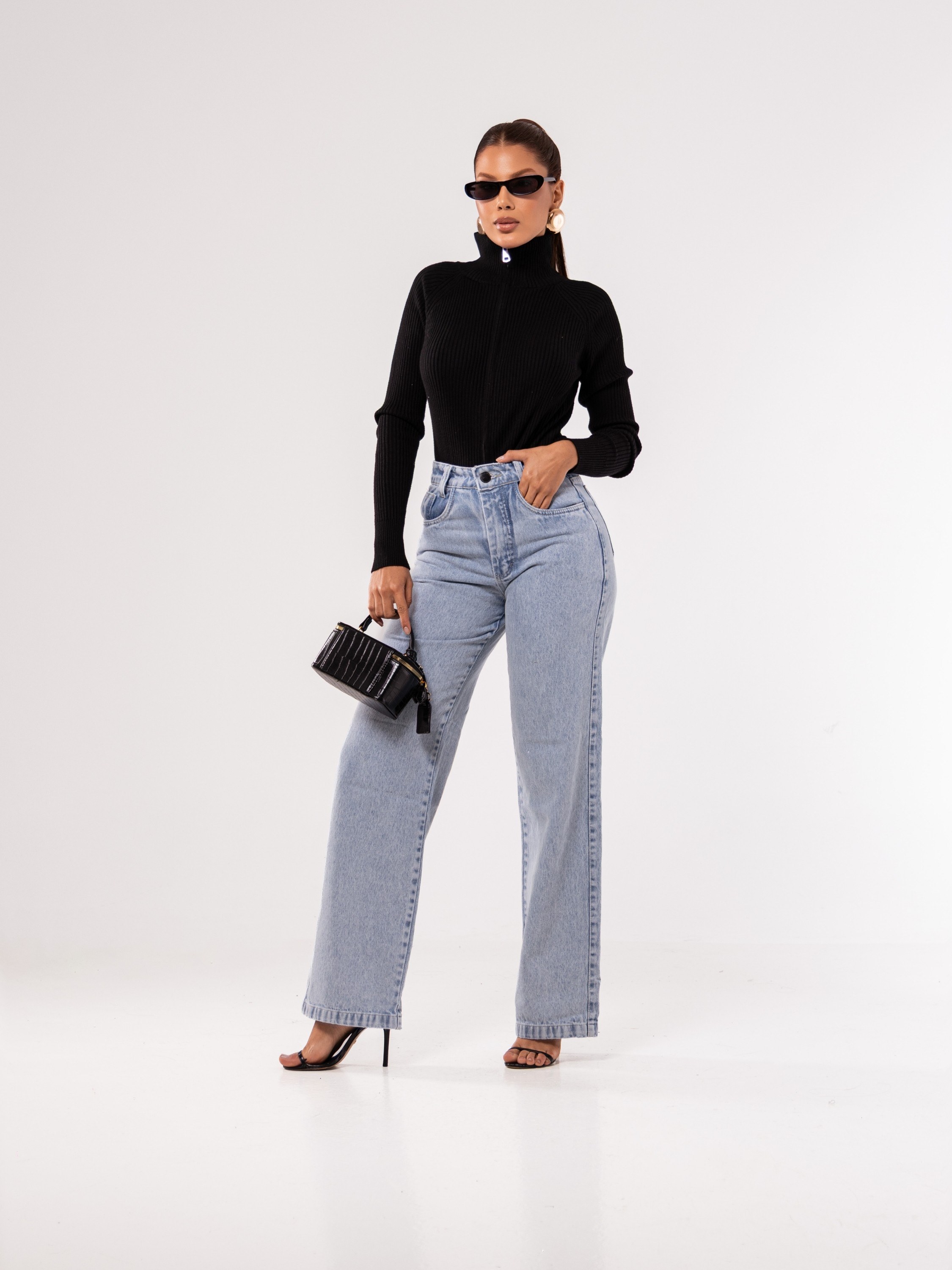 calça wide leg jeans feminina