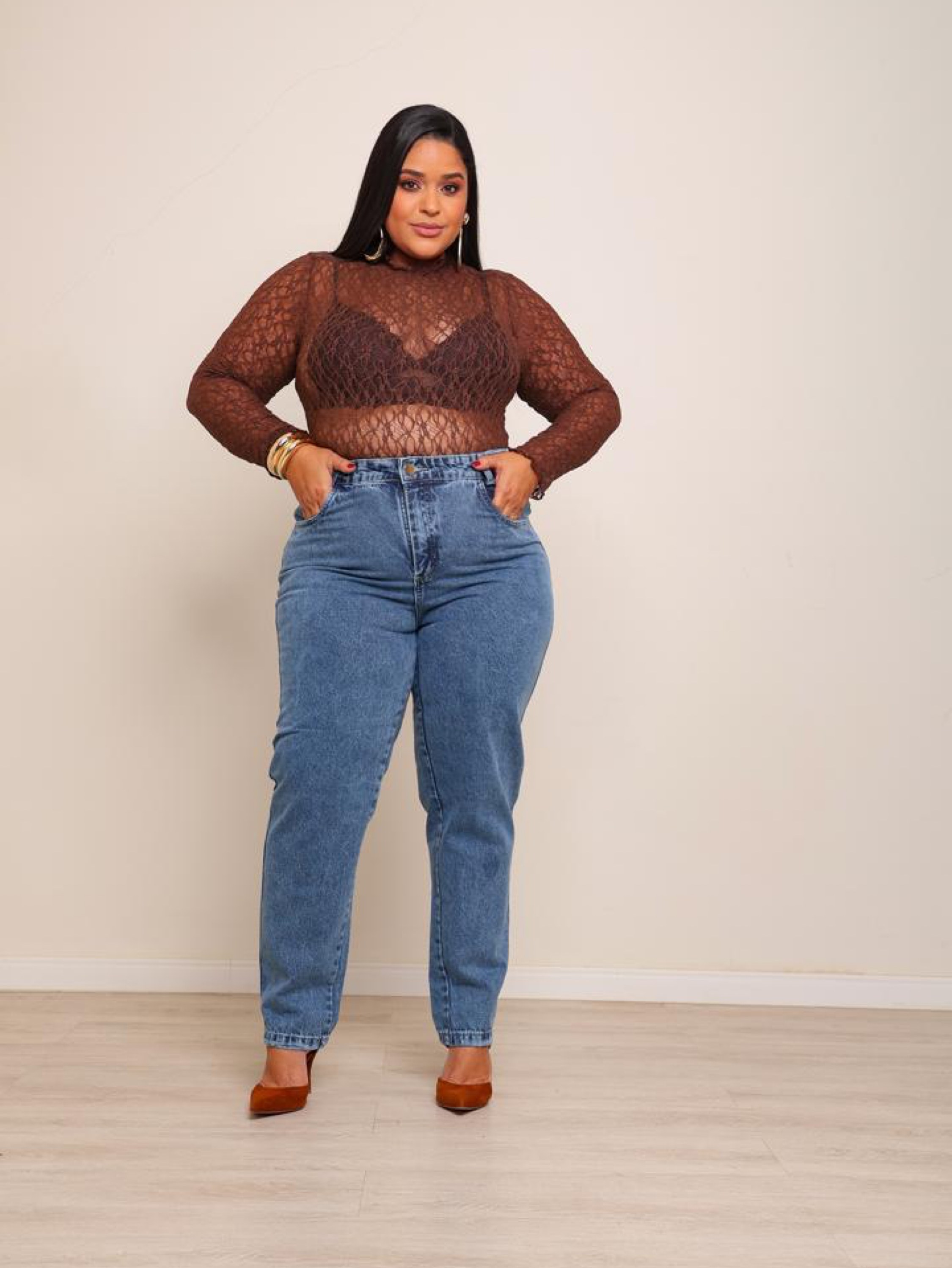 Calça mom jeans feminina plus size