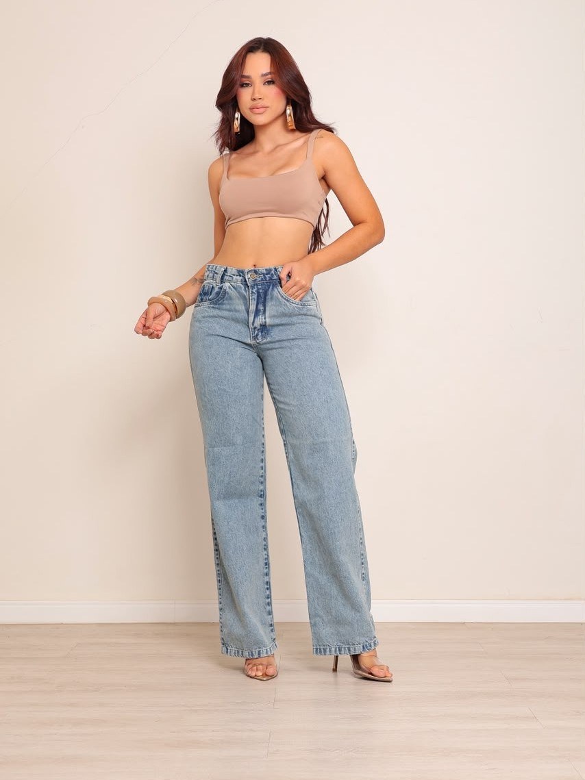 calça wide leg jeans feminina lavagem suja