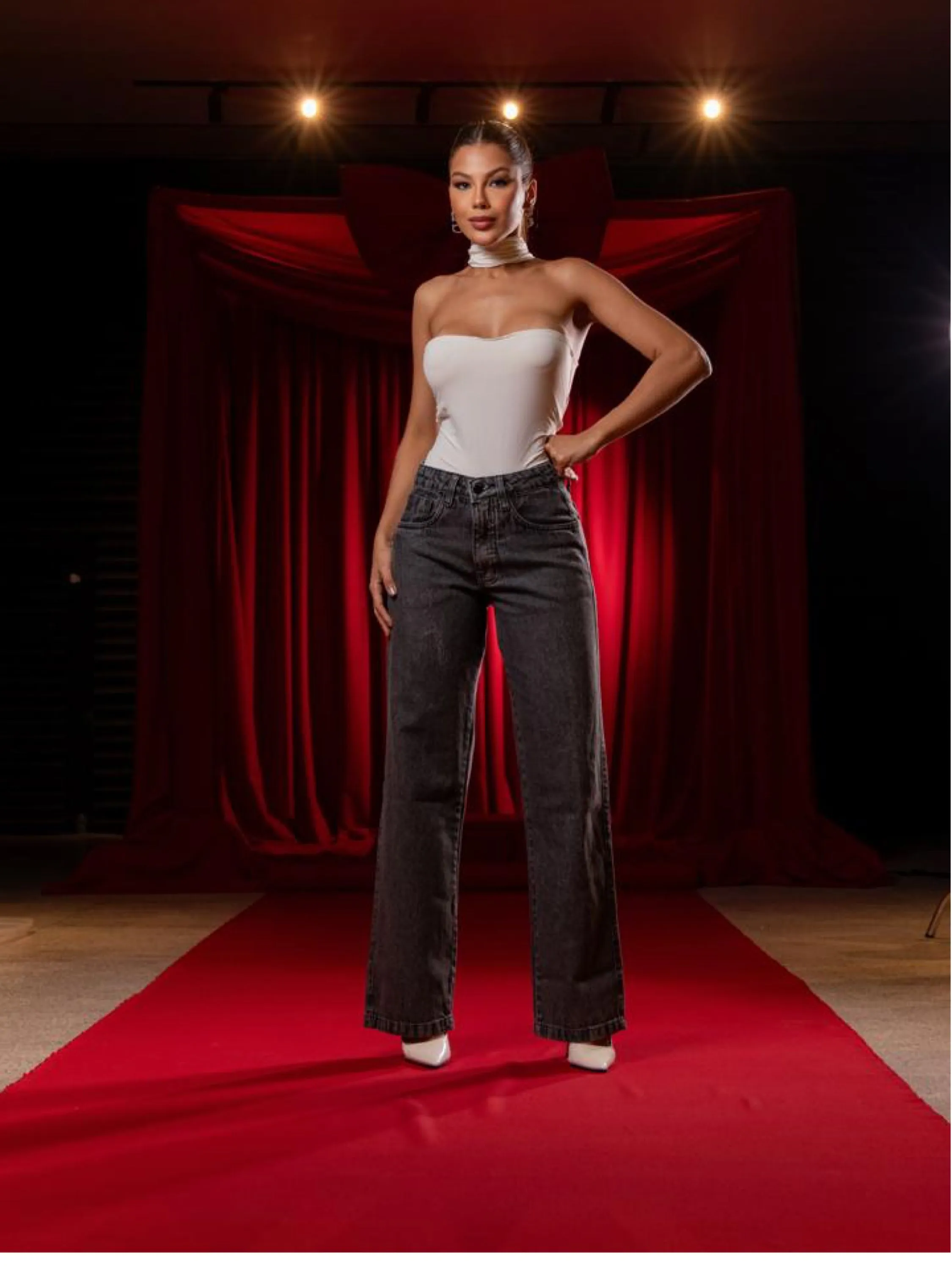 Calça wide leg jeans feminina