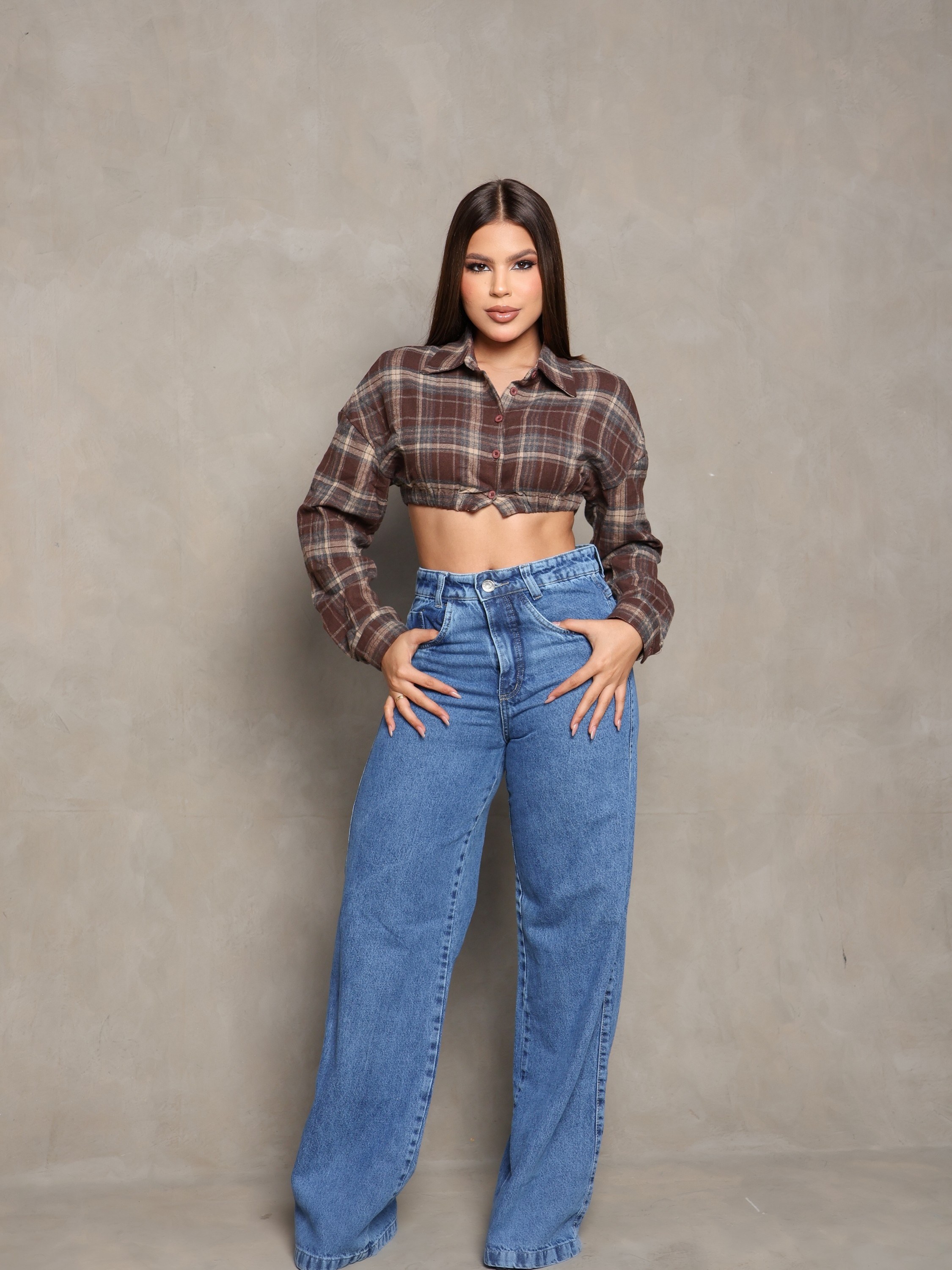 calça wide leg jeans feminina