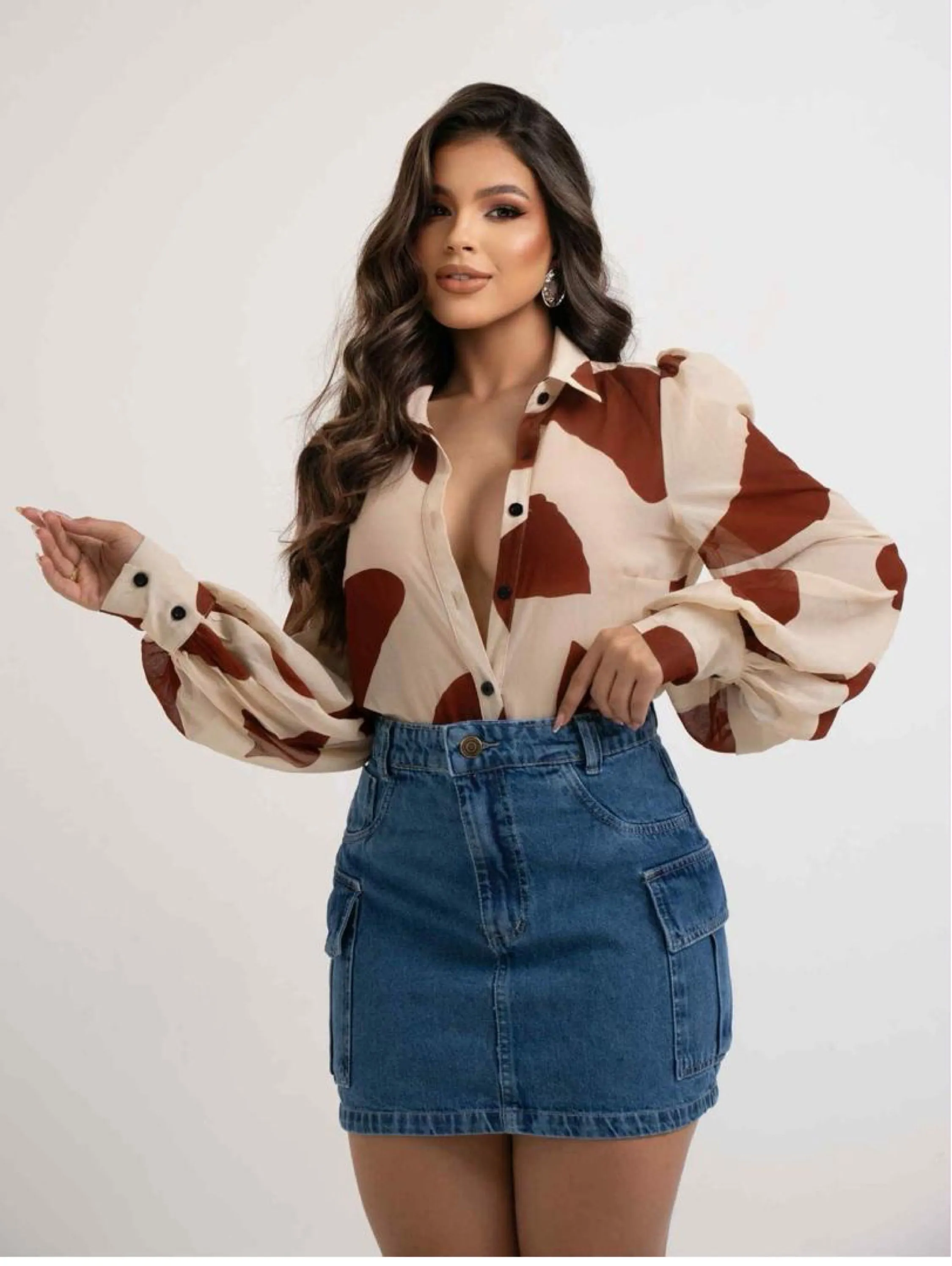 Saia jeans cargo feminina