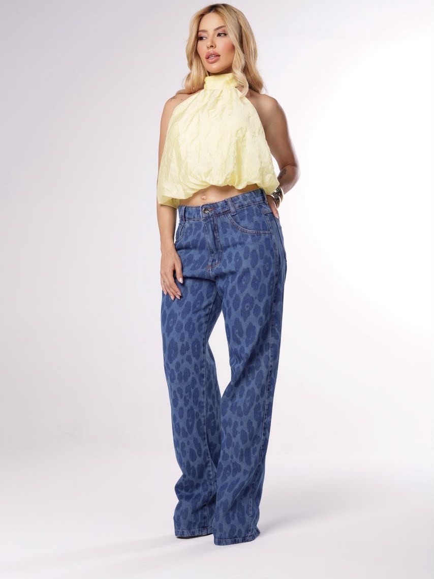 calça wide leg jeans feminina