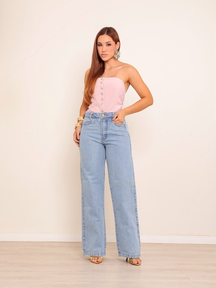 calça wide leg jeans feminina