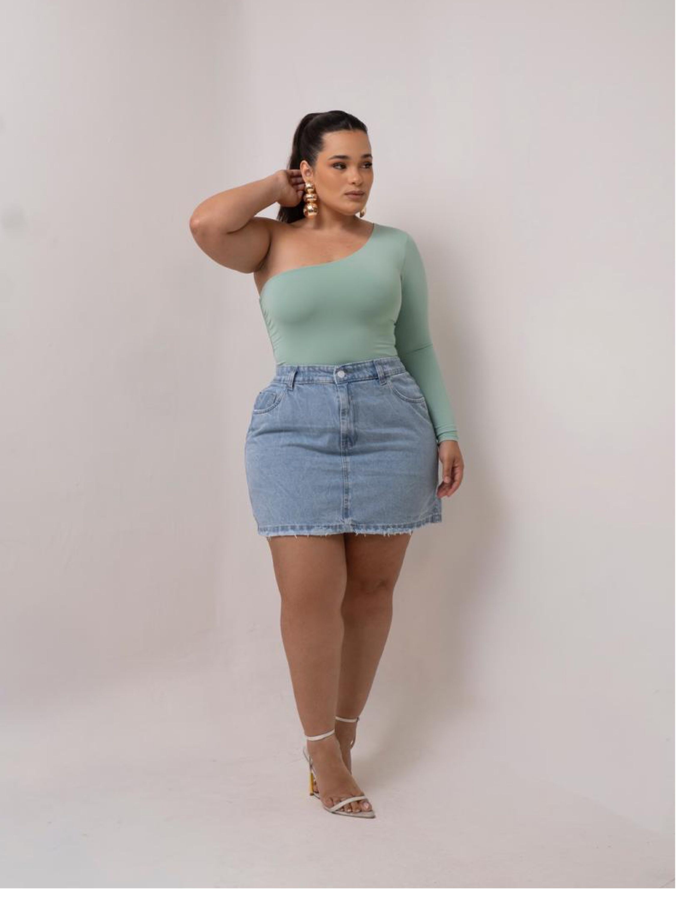 Saia jeans feminina plus size