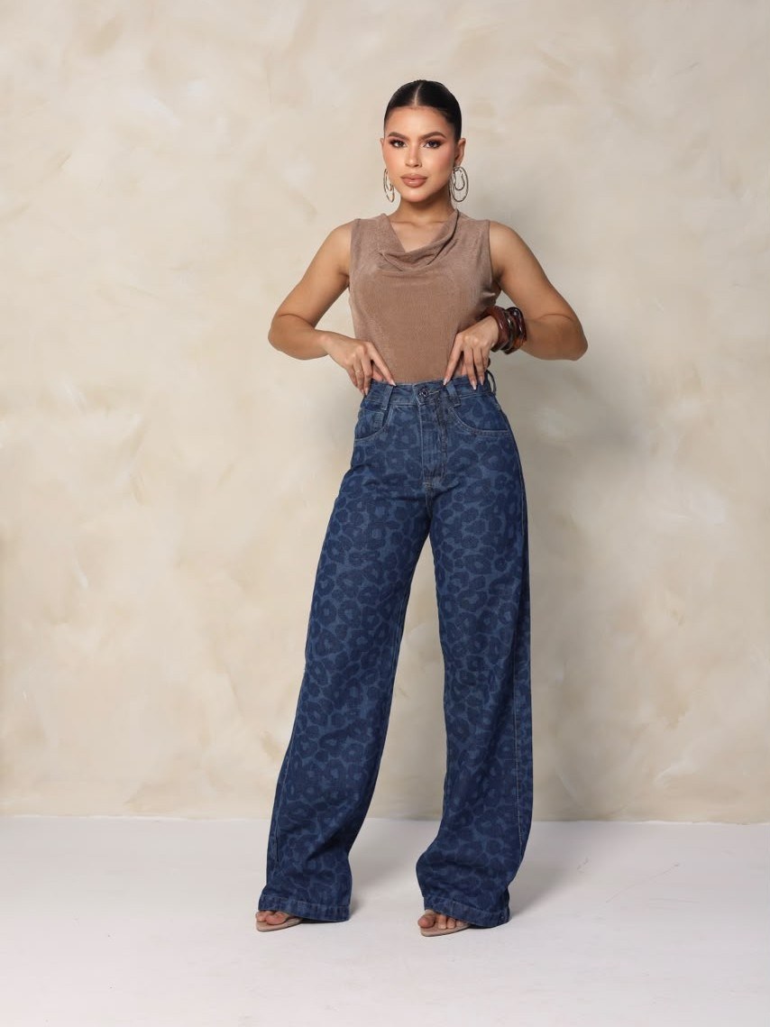 calça wide leg onça jeans feminina