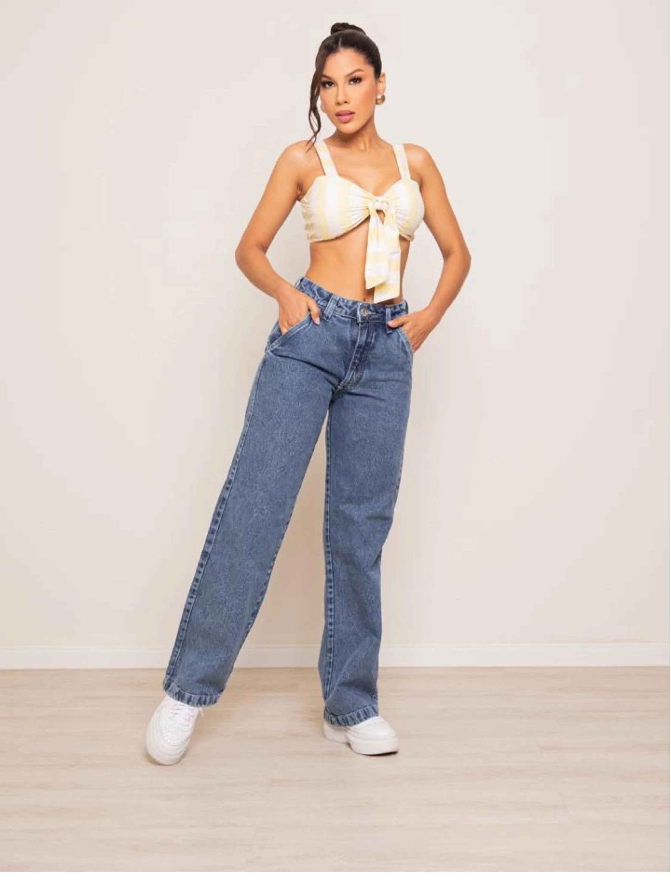 Calça wide leg jeans feminina