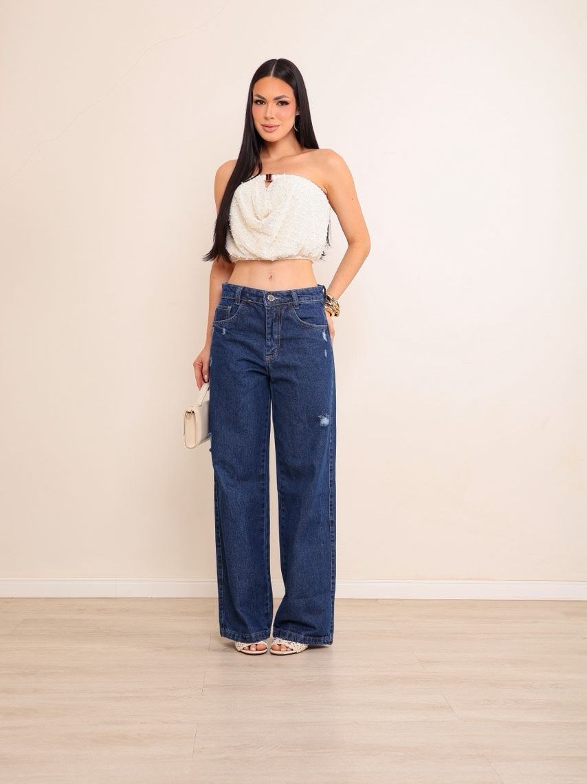 calça wide leg jeans feminina