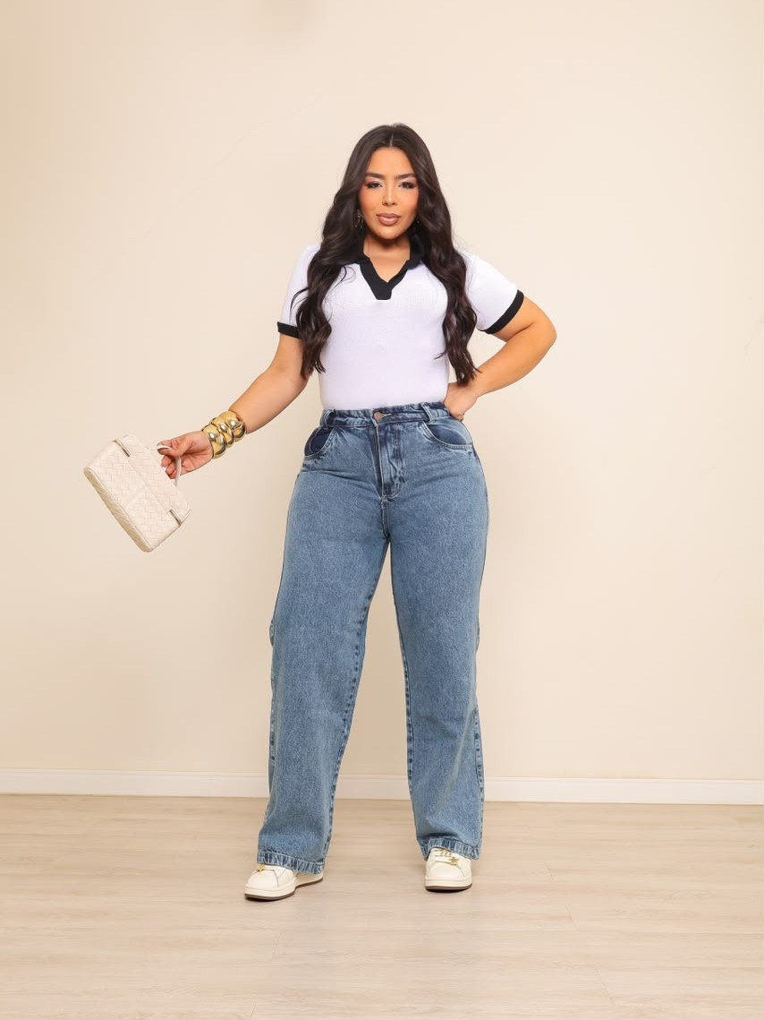 calça wide leg jeans feminina plus size