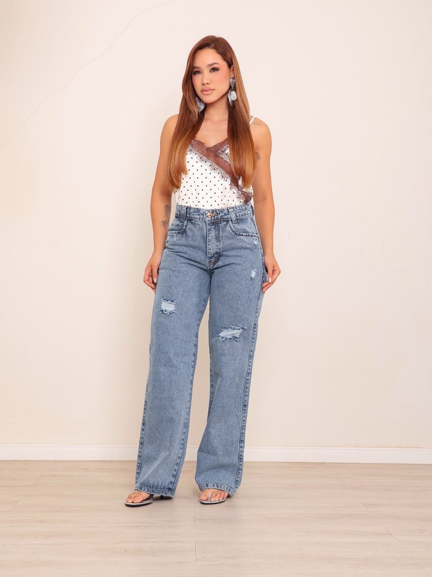 calça wide leg jeans feminina