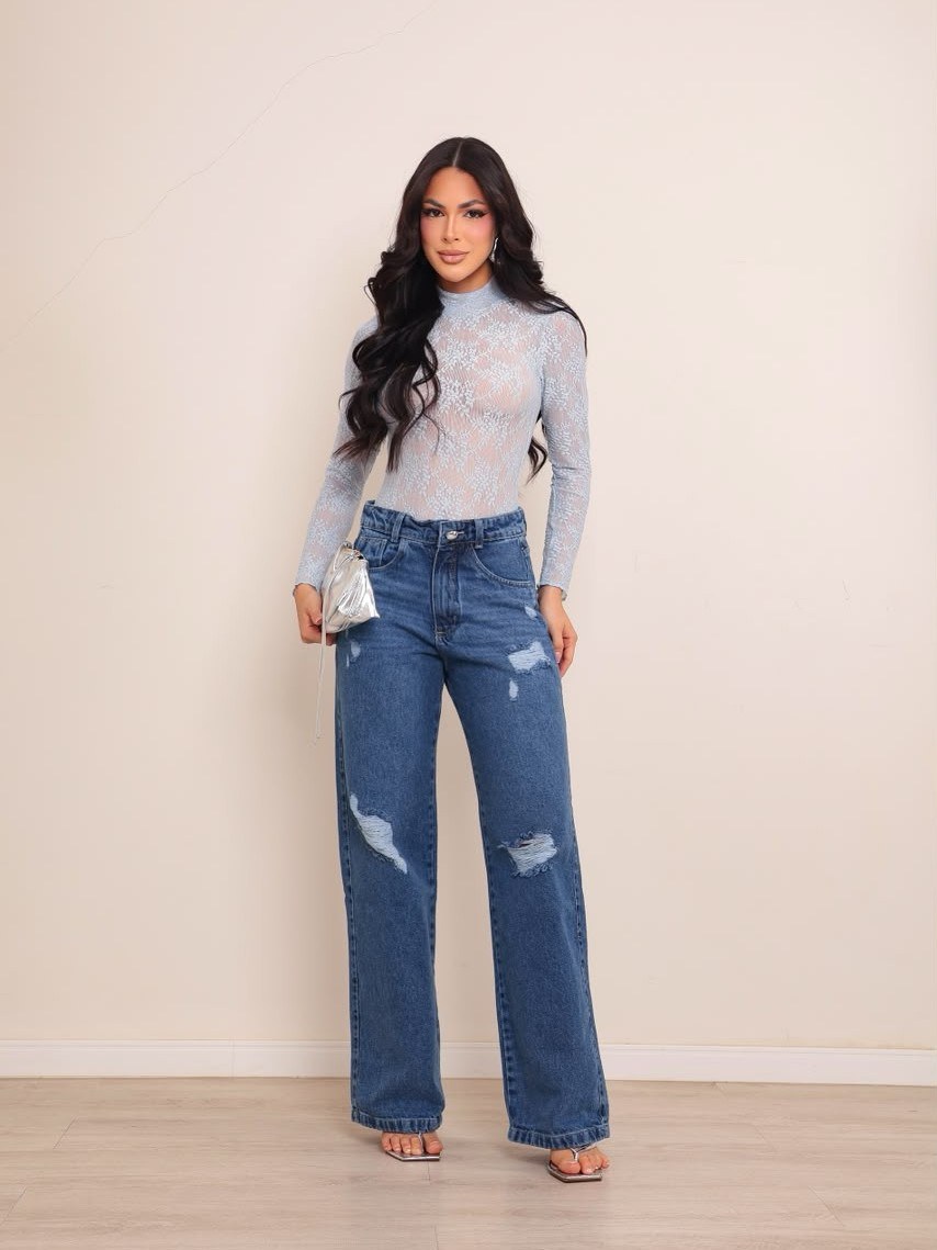 calça wide leg jeans feminina premium