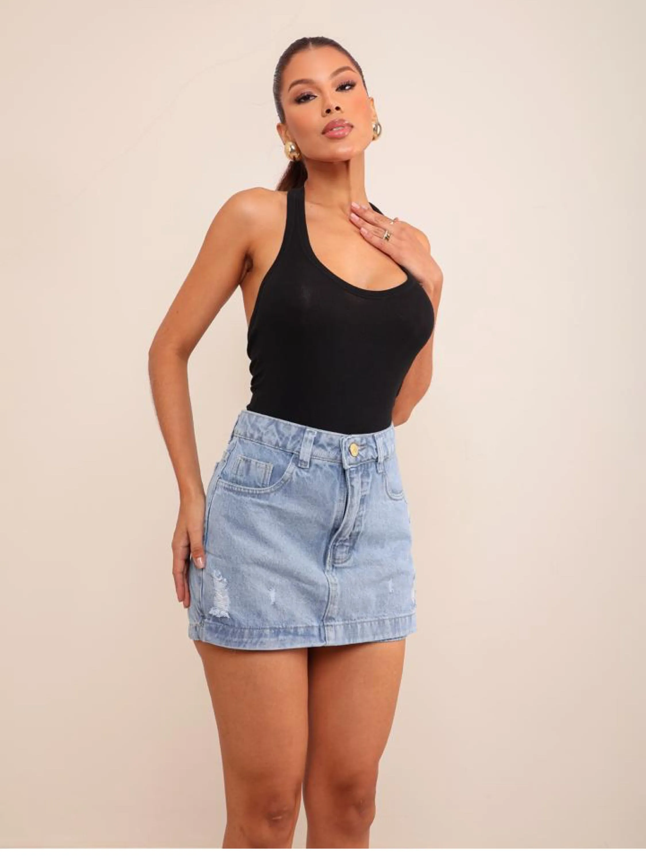 Short saia jeans feminino