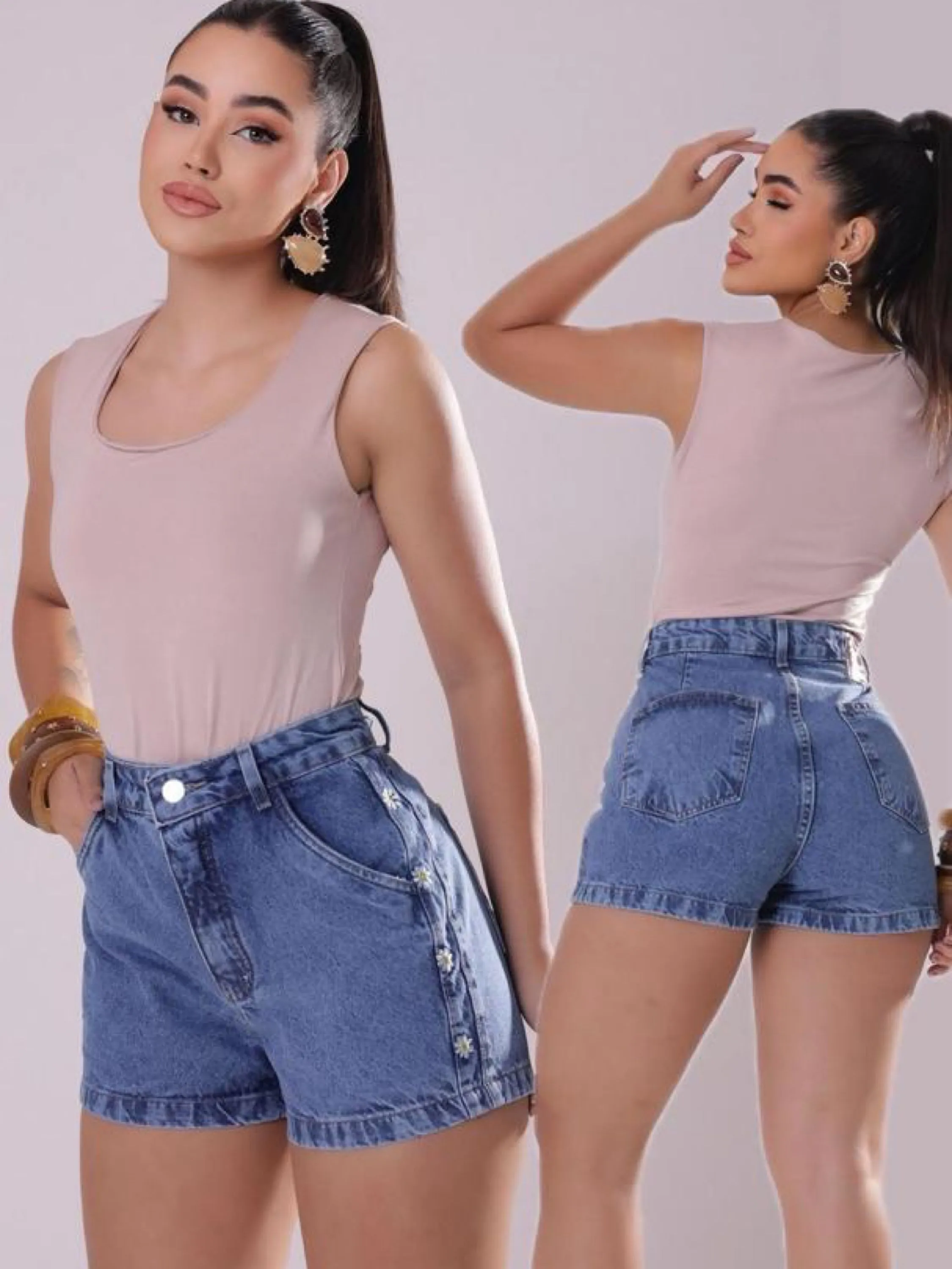 Short jeans feminino bordado