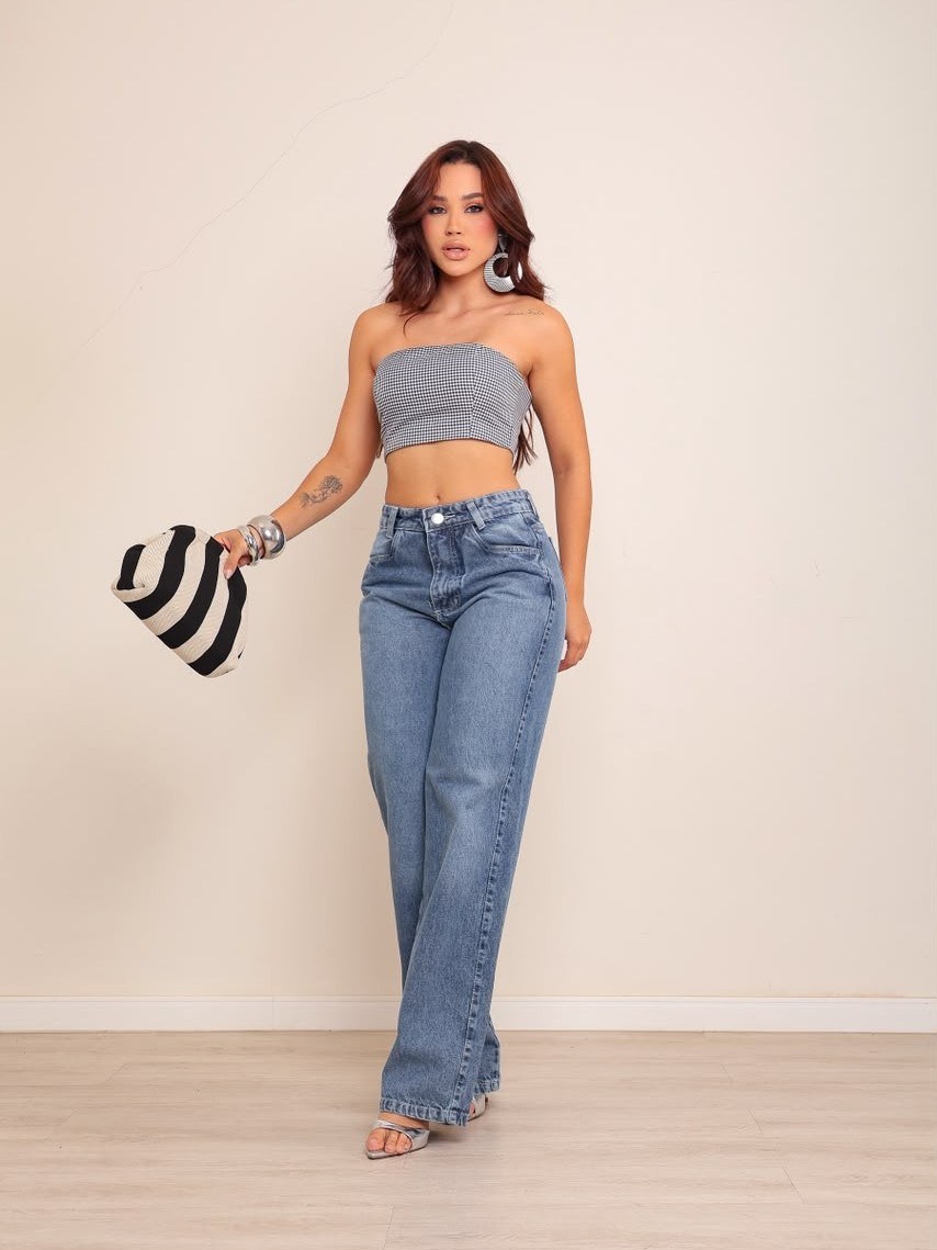 calça wide leg jeans feminina
