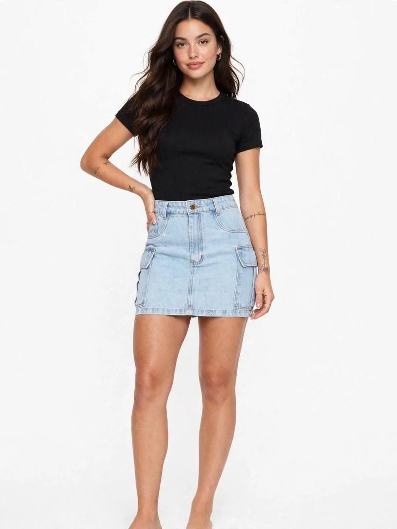 saia cargo jeans feminina