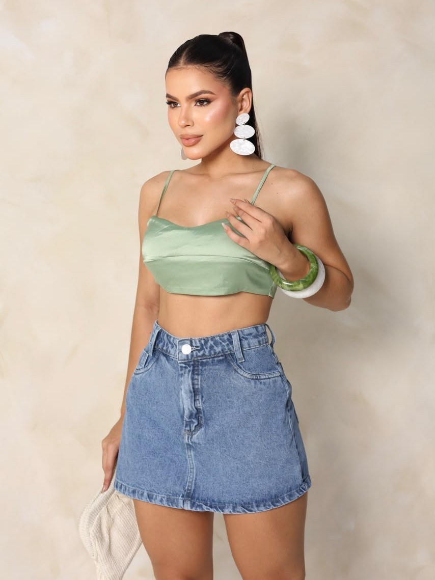 short saia jeans feminino