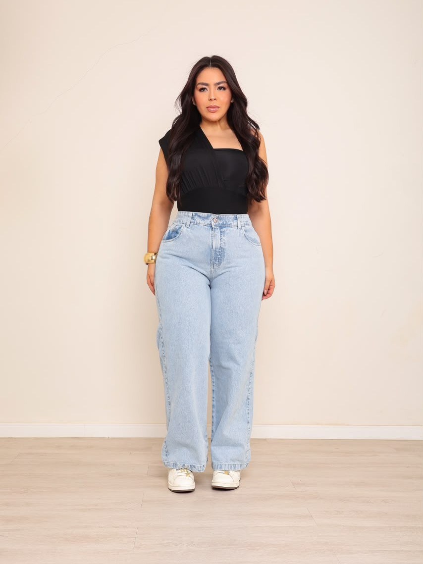 calça wide leg jeans feminina plus size