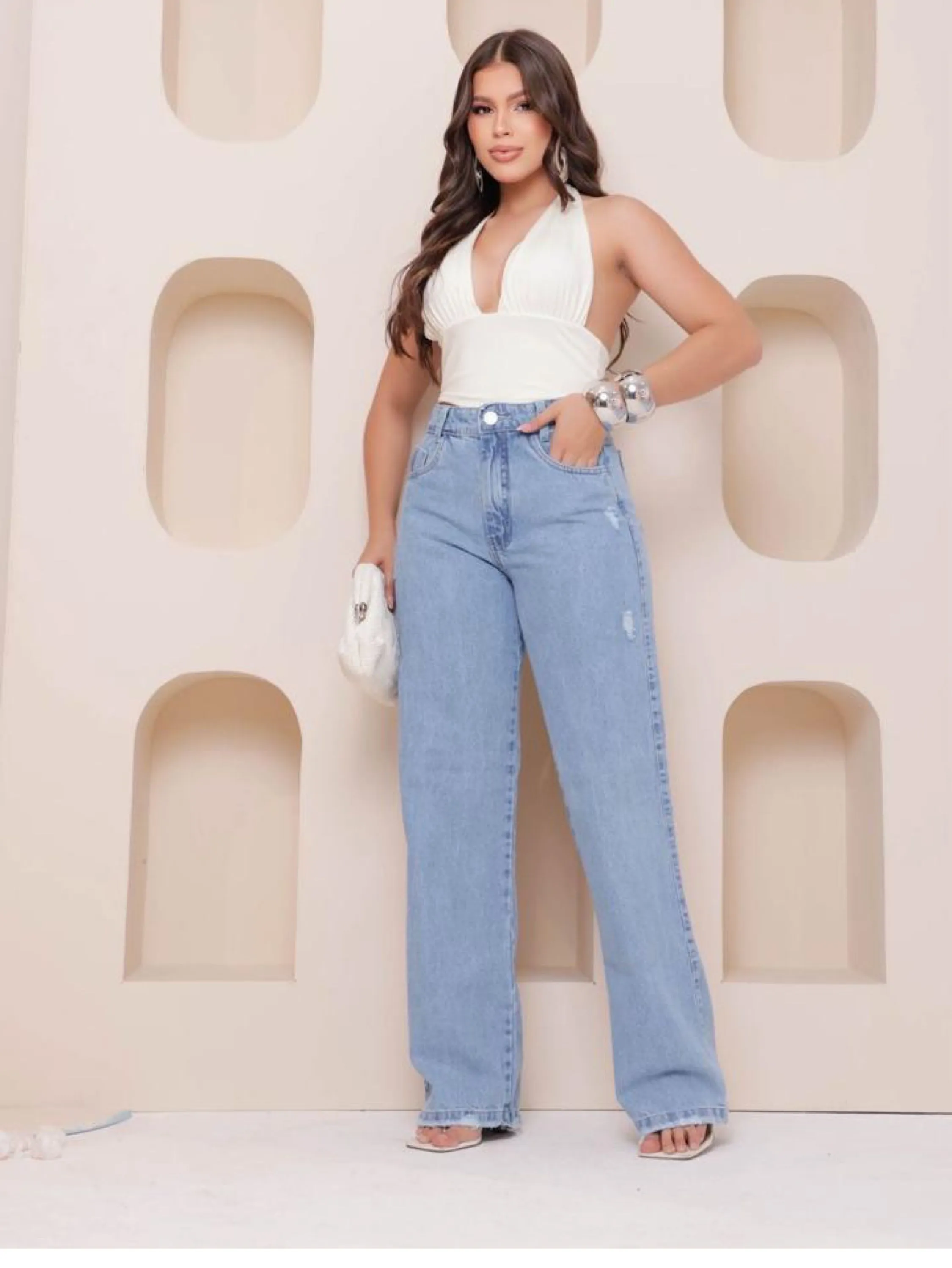 Calça  wide leg jeans feminina