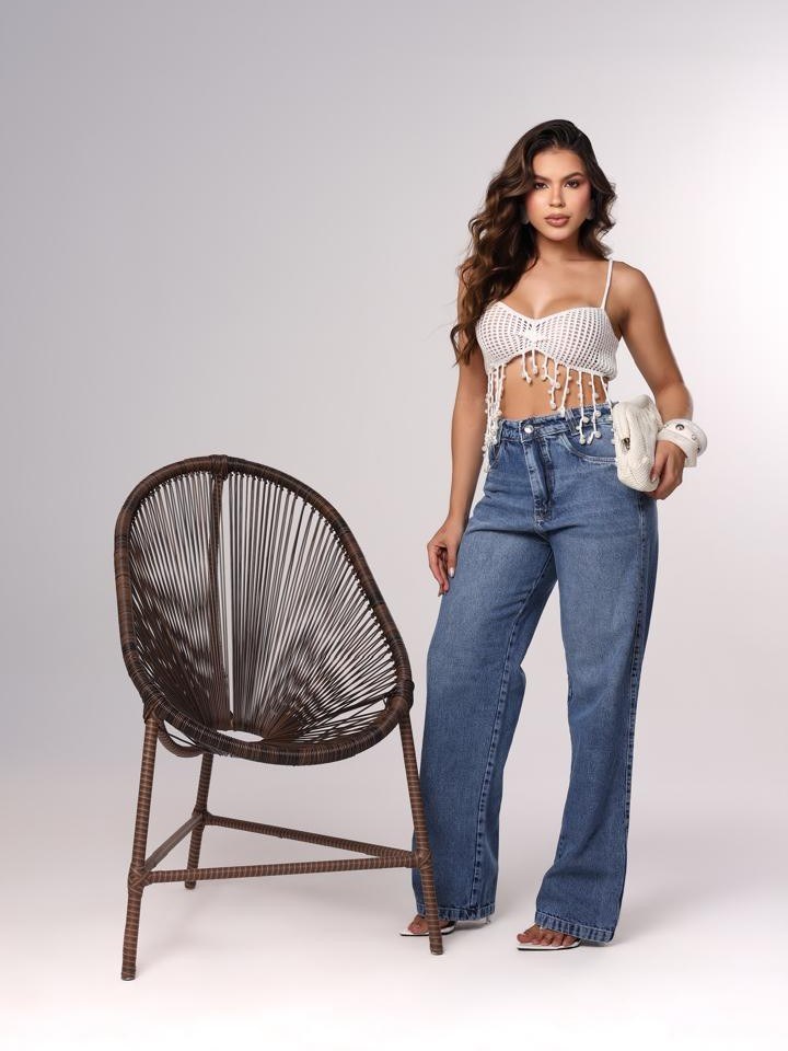 calça wide leg jeans feminina