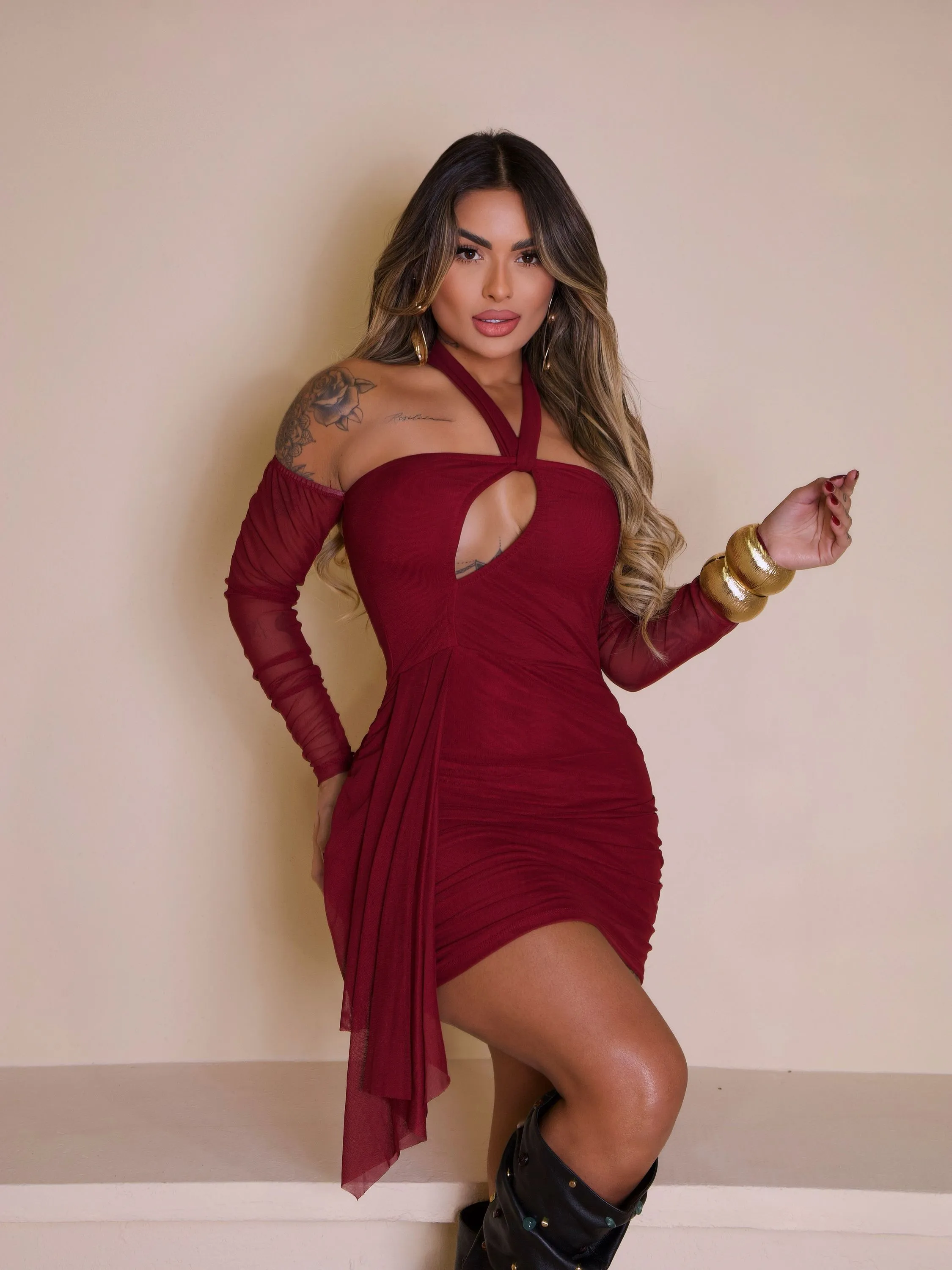VESTIDO CURTO MANGA LONGA AMBER
