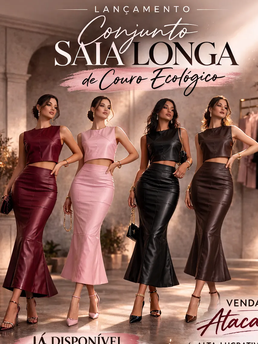 CONJUNTO SAIA LONGA COURO