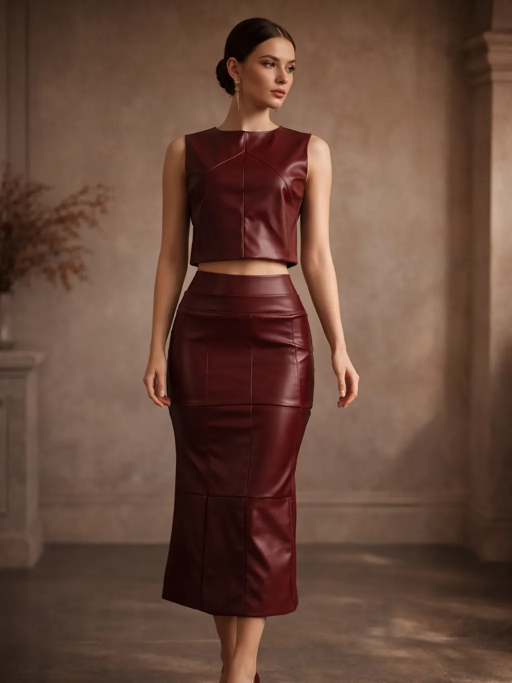 CONJUNTO DE SAIA LONGA COURO MILENA NOVO