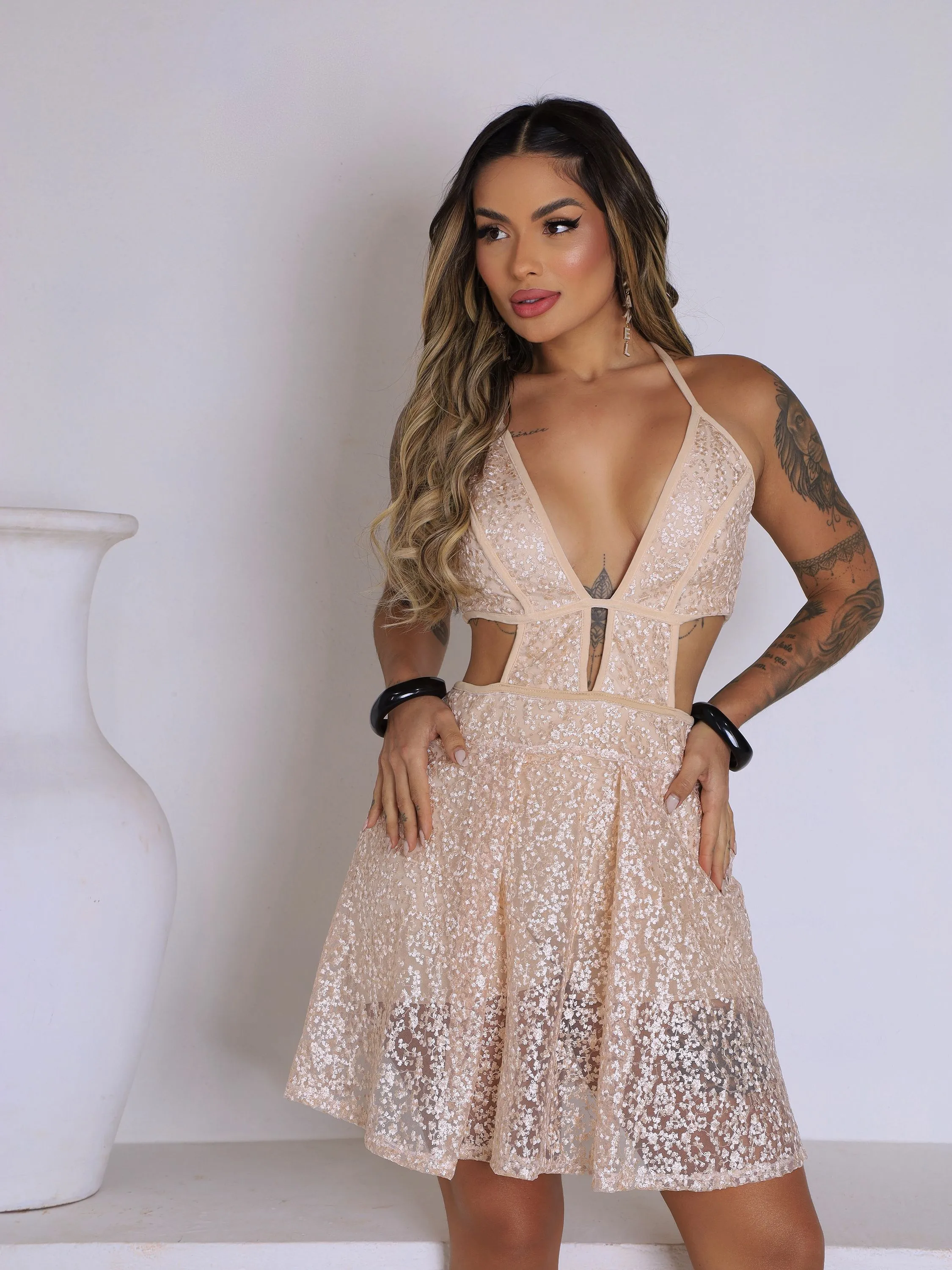 VESTIDO CURTO TULE TRABALHADO YUMI