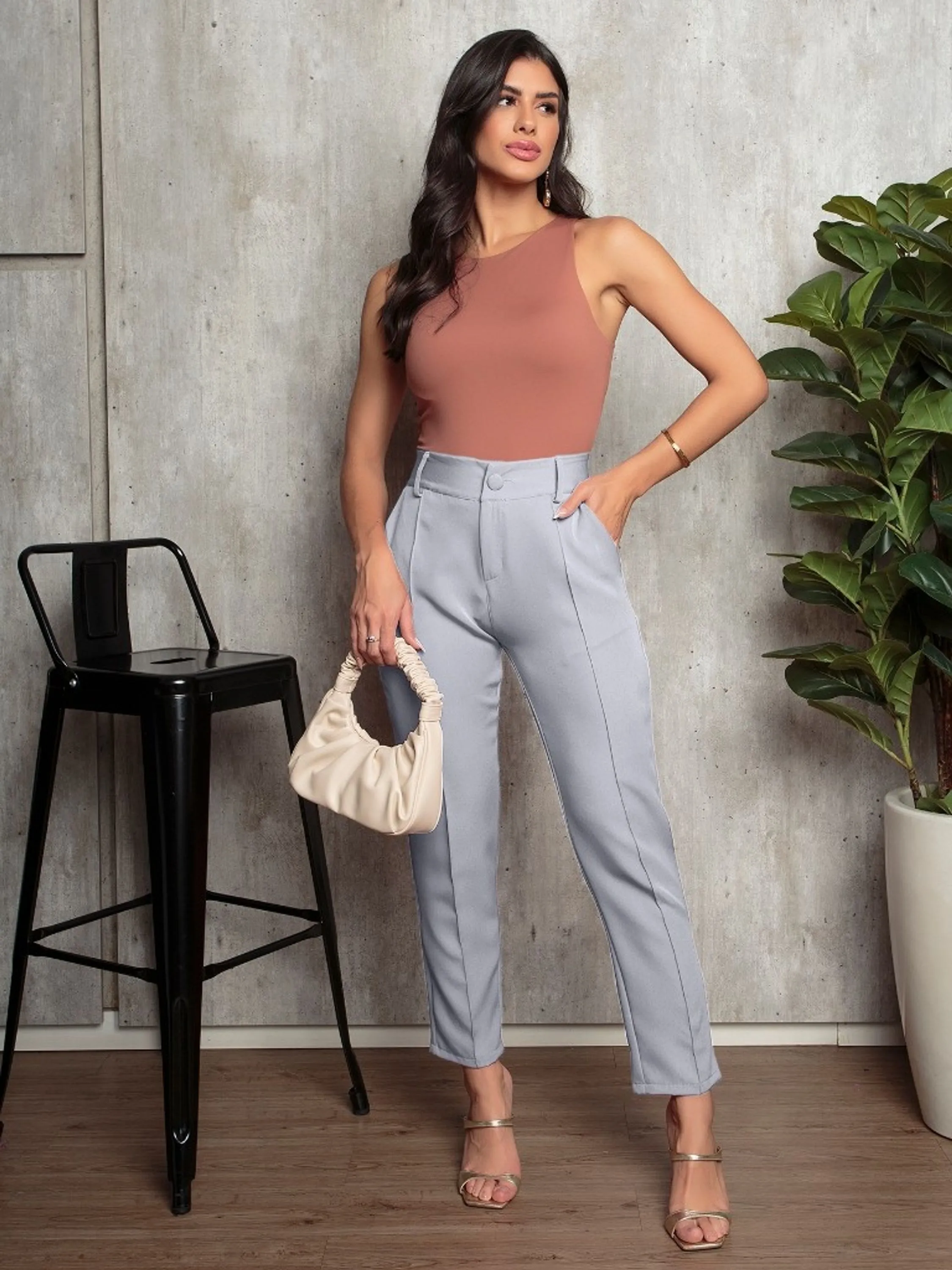 Calça Alfaiataria Com Risca Feminina Social C33555