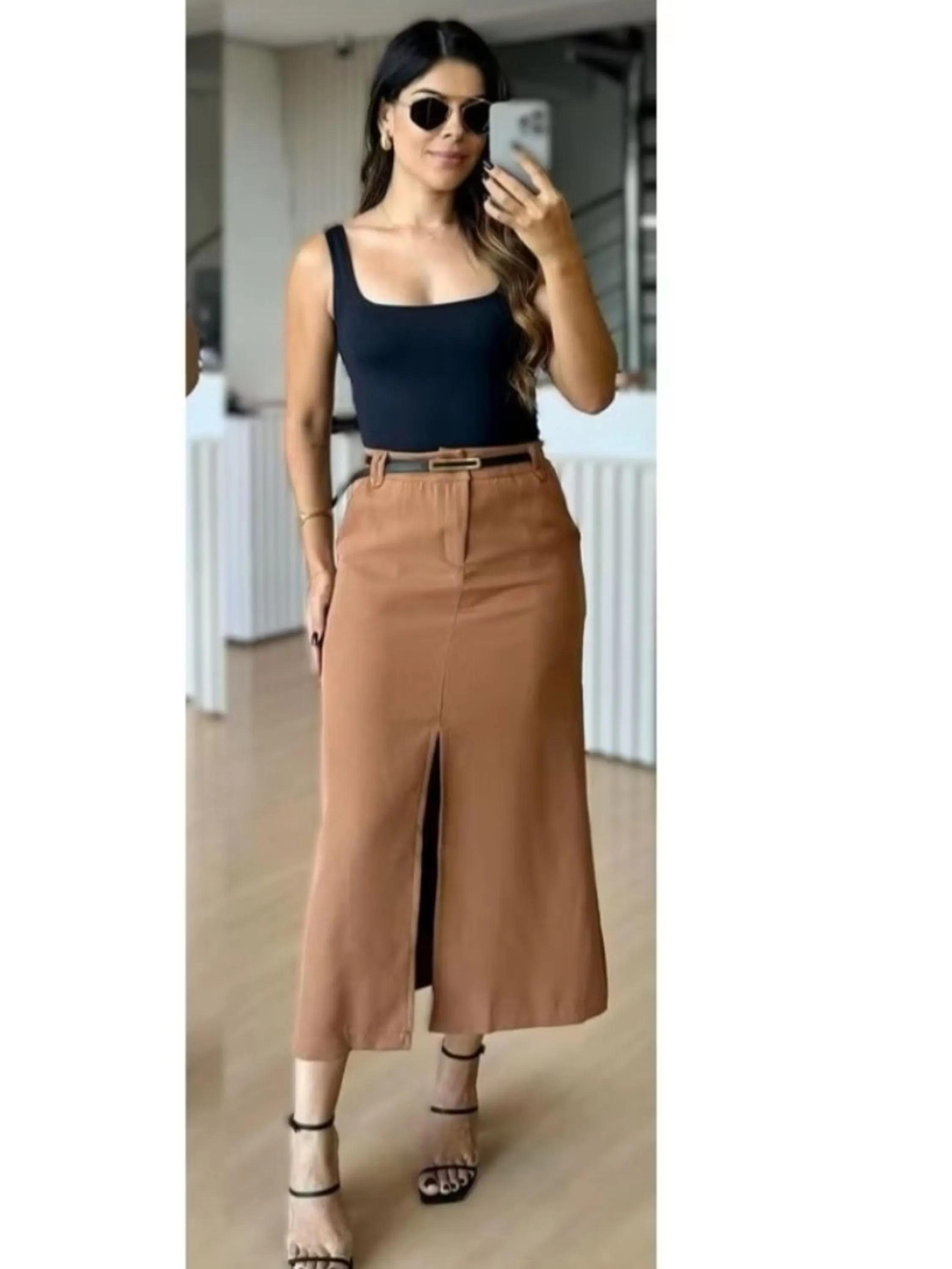 Saia Midi Social Com Fenda Elegante Frontal