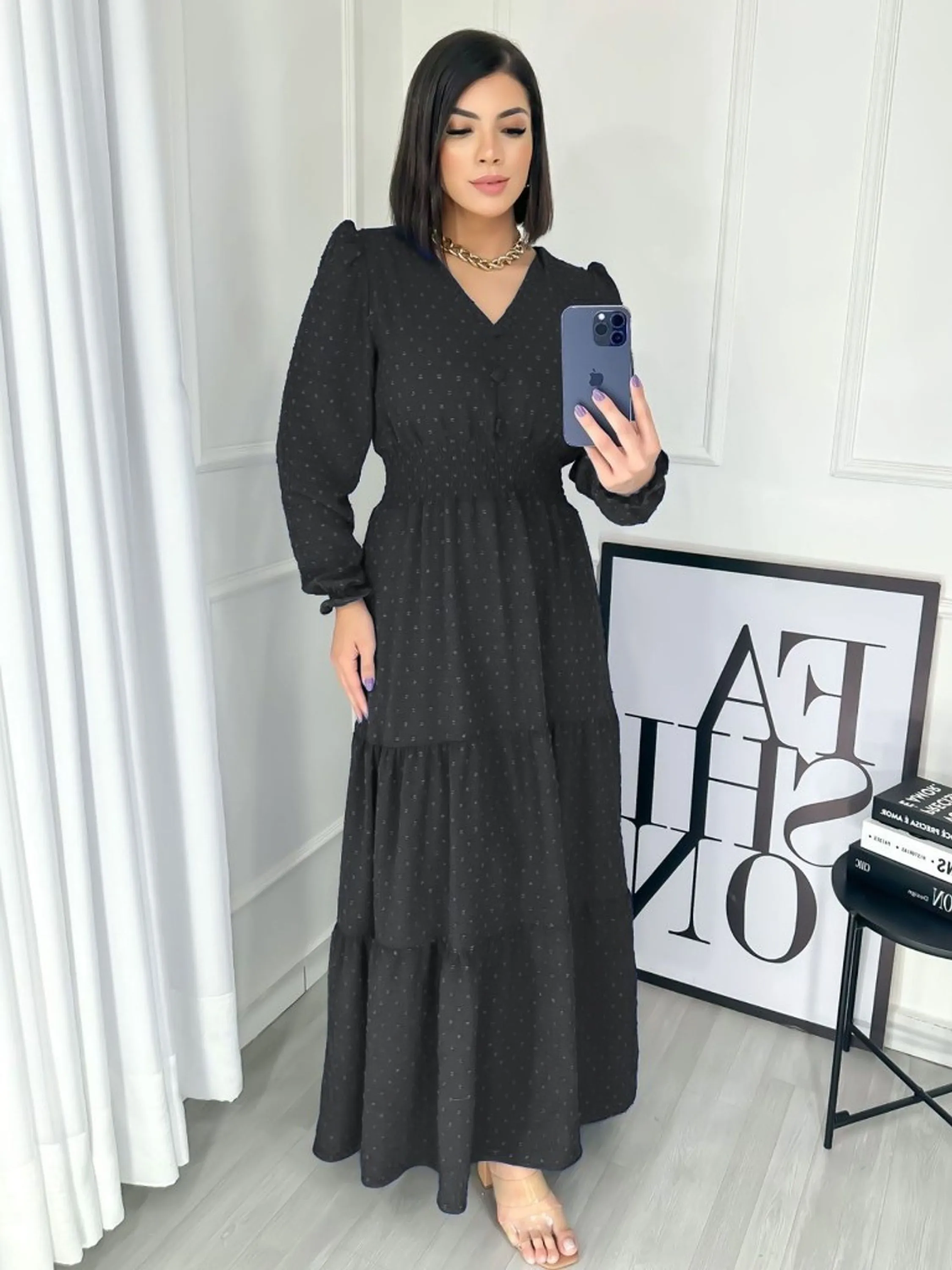 Vestido longo manga longa elegante C1000
