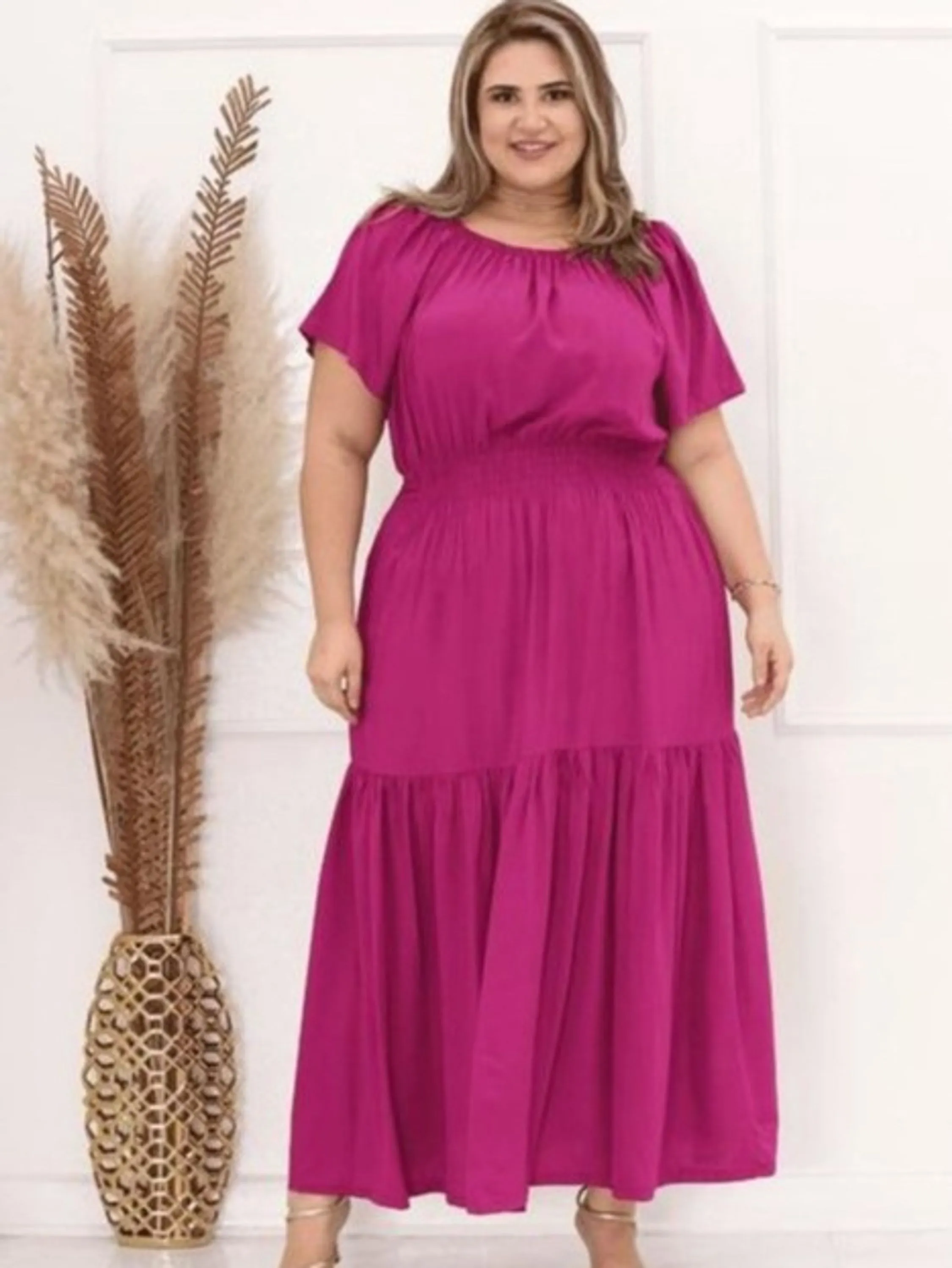 Vestido longo ombro a ombro ciganinha plus size C4000