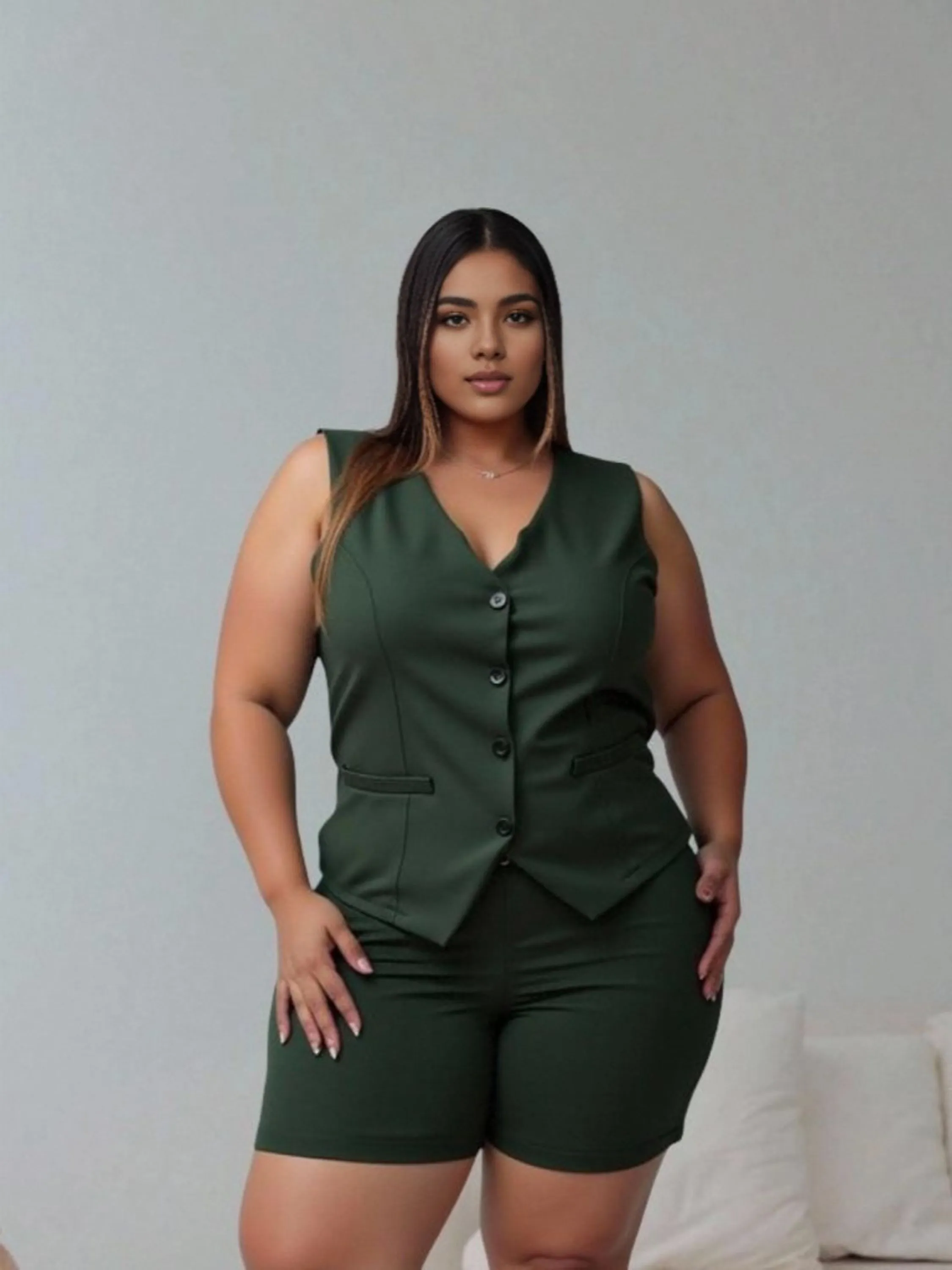 Conjunto plus size elegante importado forrado C803