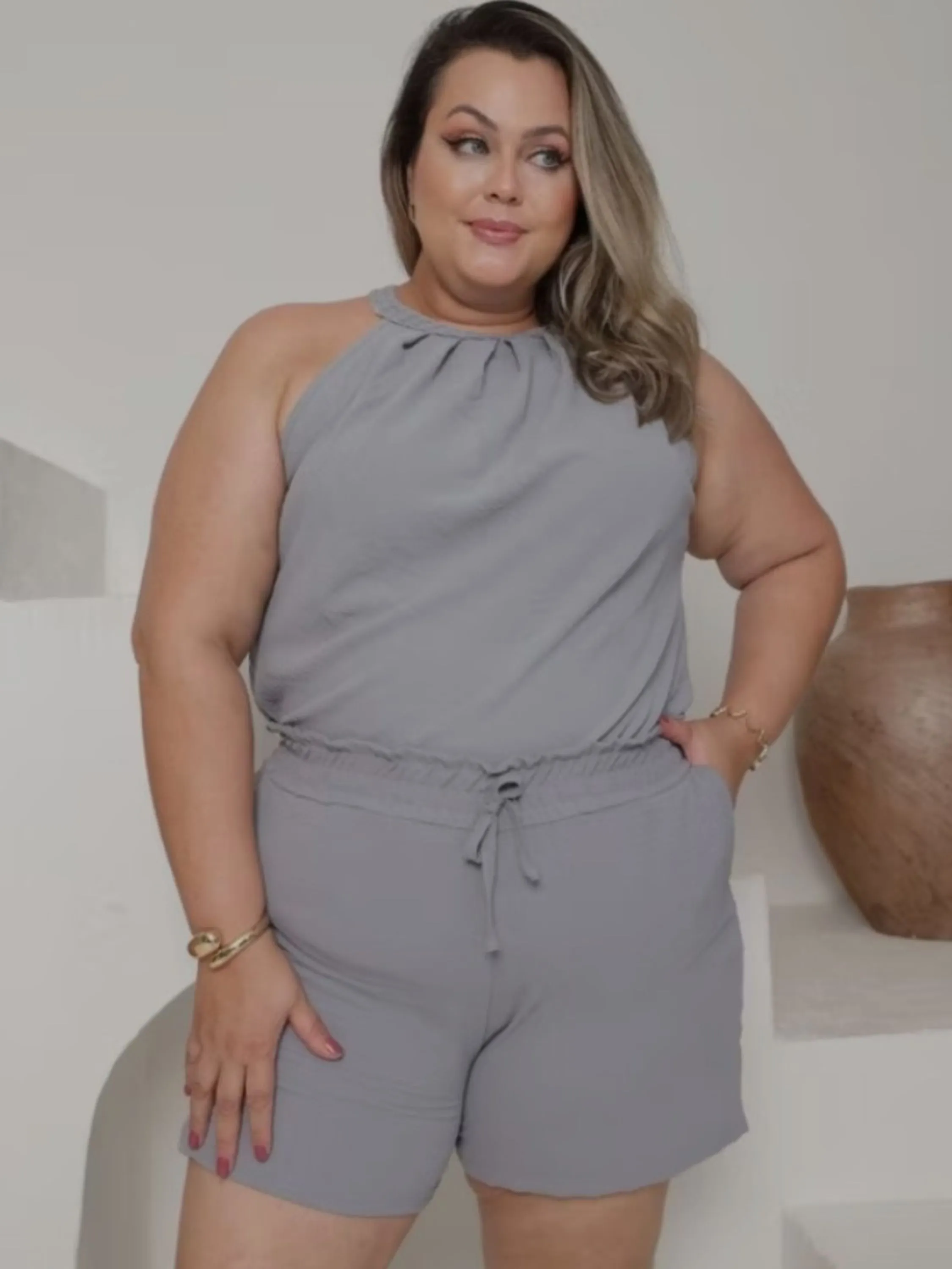 Conjunto Plus Size Gola Trançada