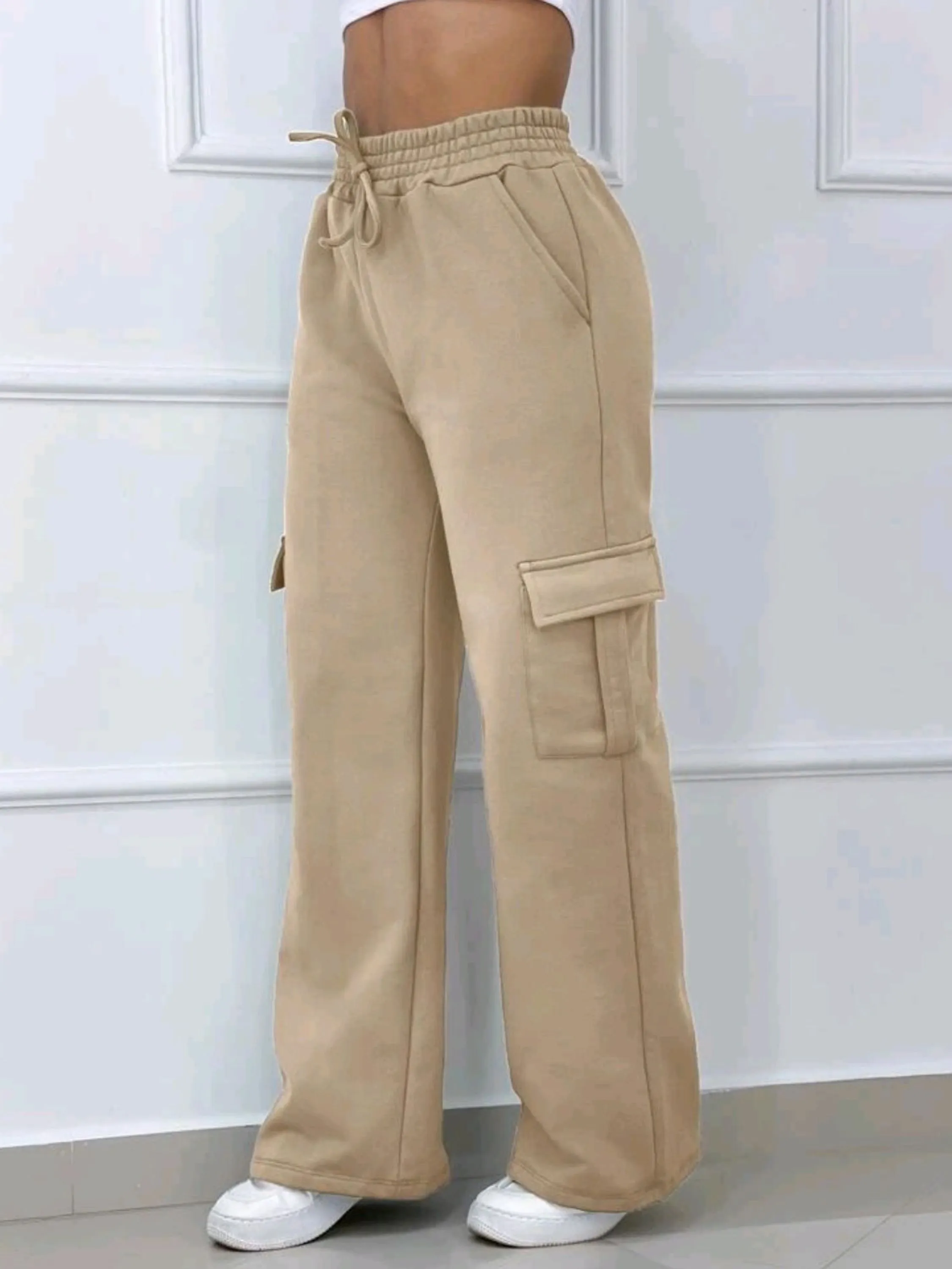 Calça Pantalona Cargo Moletom Flanelado