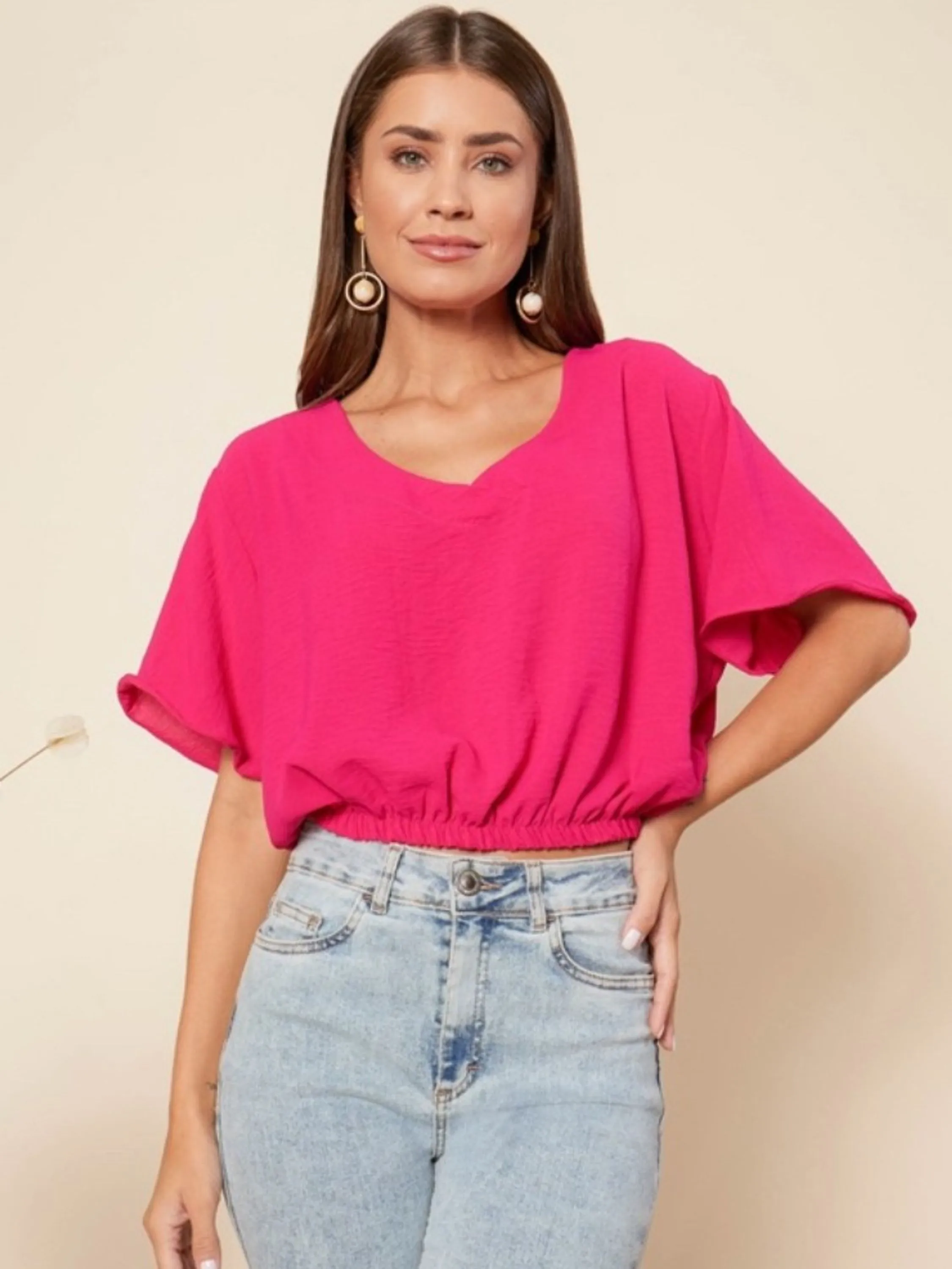 Blusa Com Manga e Elástico na Cintura