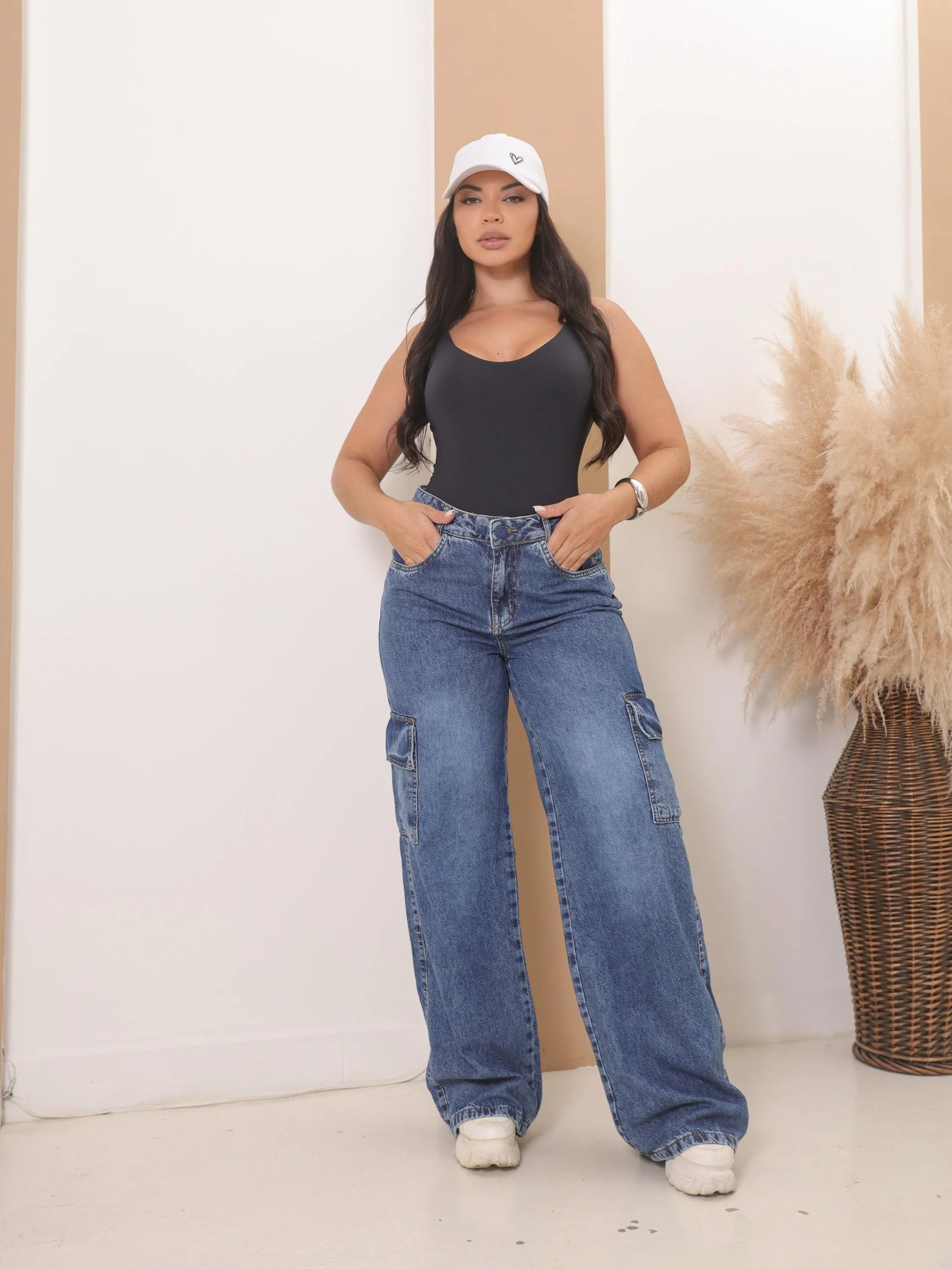 Calça jeans Wide Leg Cargo 14158