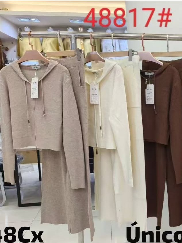 Conjunto modal de manga longa com touca #Panpan_fashion