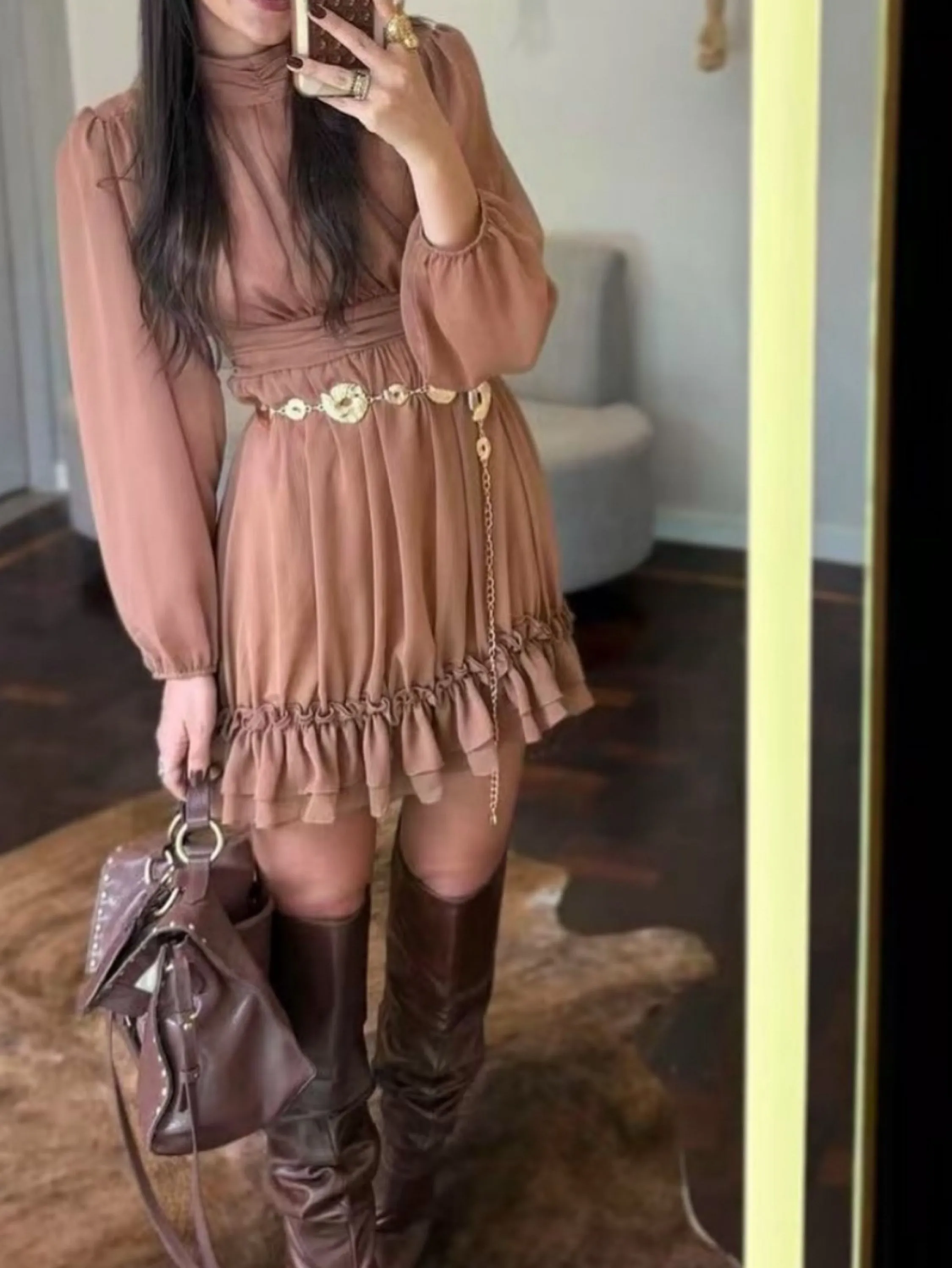 Vestido curto manga longa #Panpan_fashion