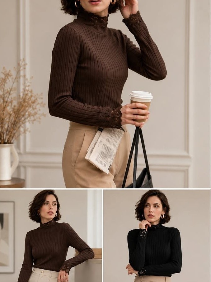 Blusa manga longa detalhe de renda #Panpan_fashion