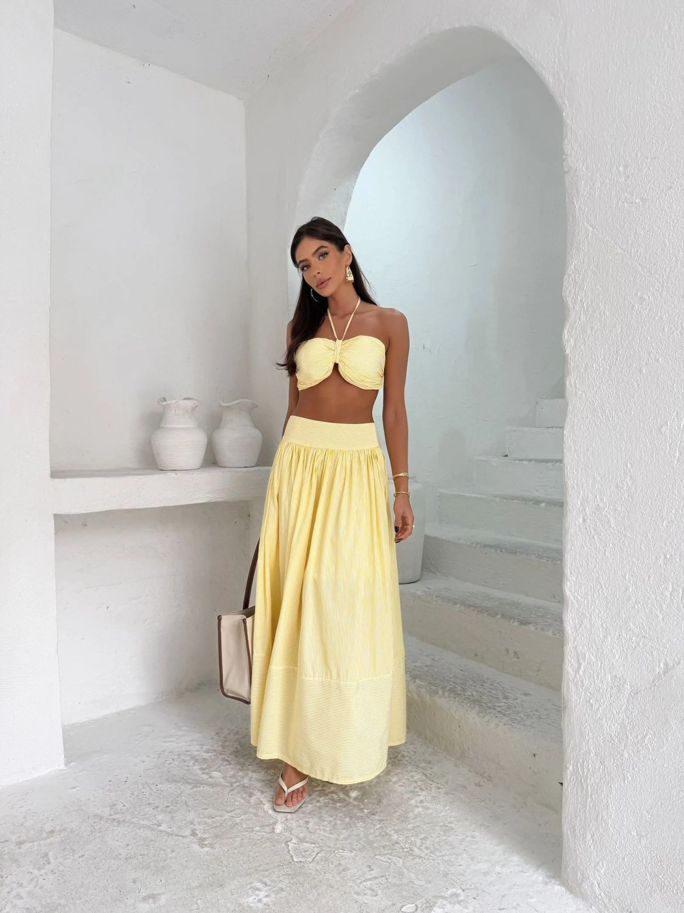 Conjunto de saia listrado #Panpan_fashion