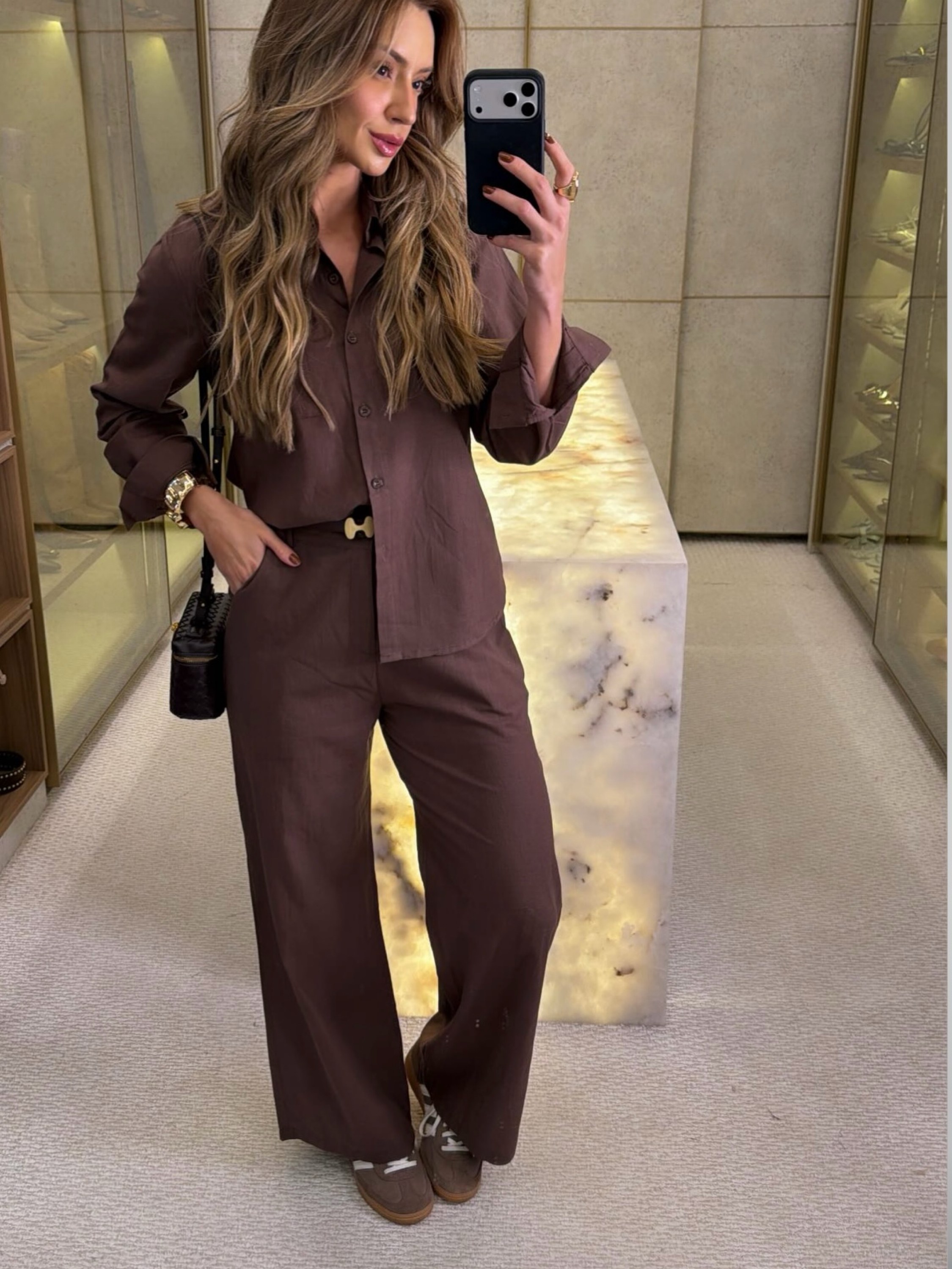 Conjunto de linho com cinto importado