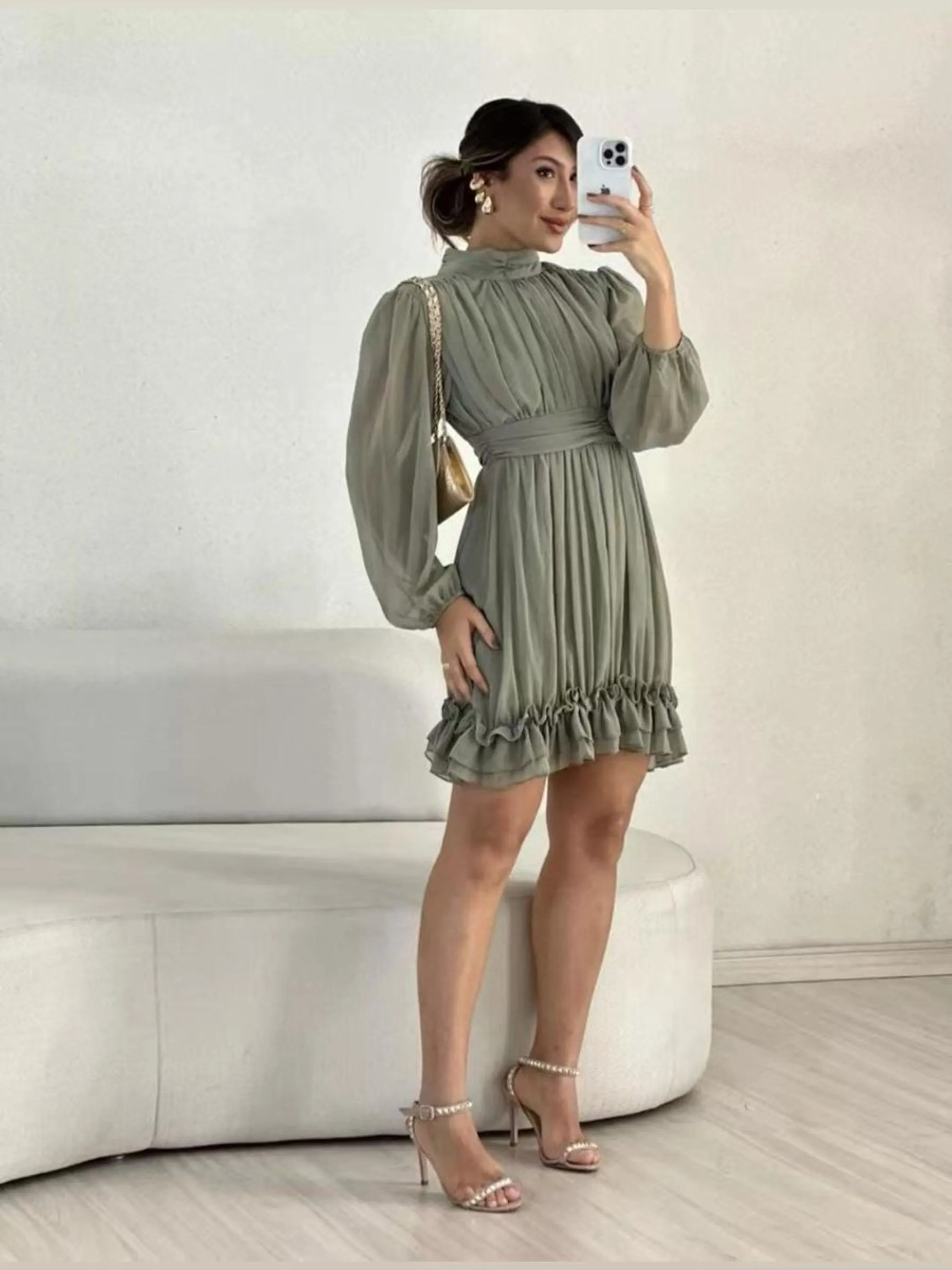 Vestido curto manga longa #Panpan_fashion