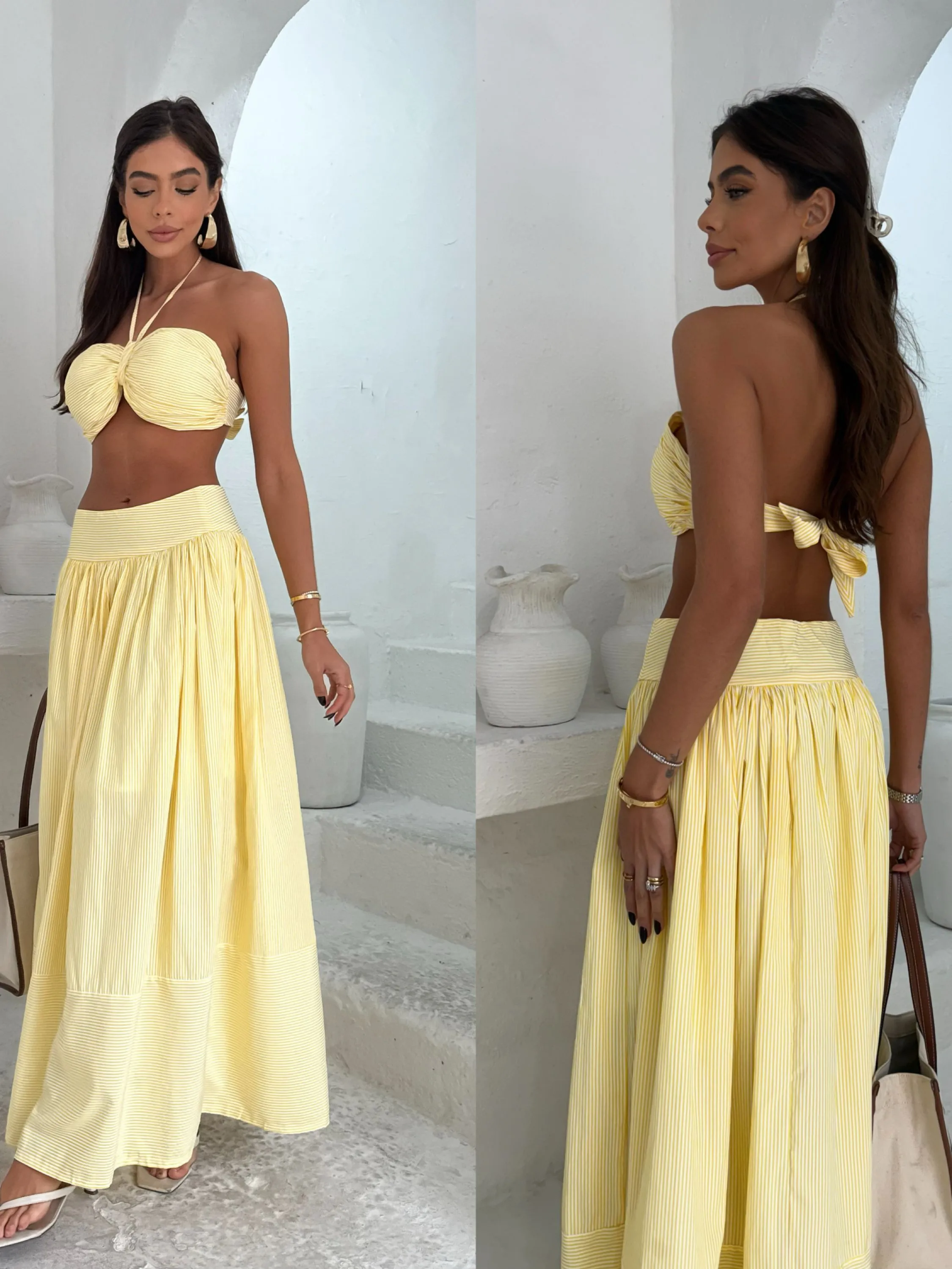 Conjunto de saia listrado #Panpan_fashion