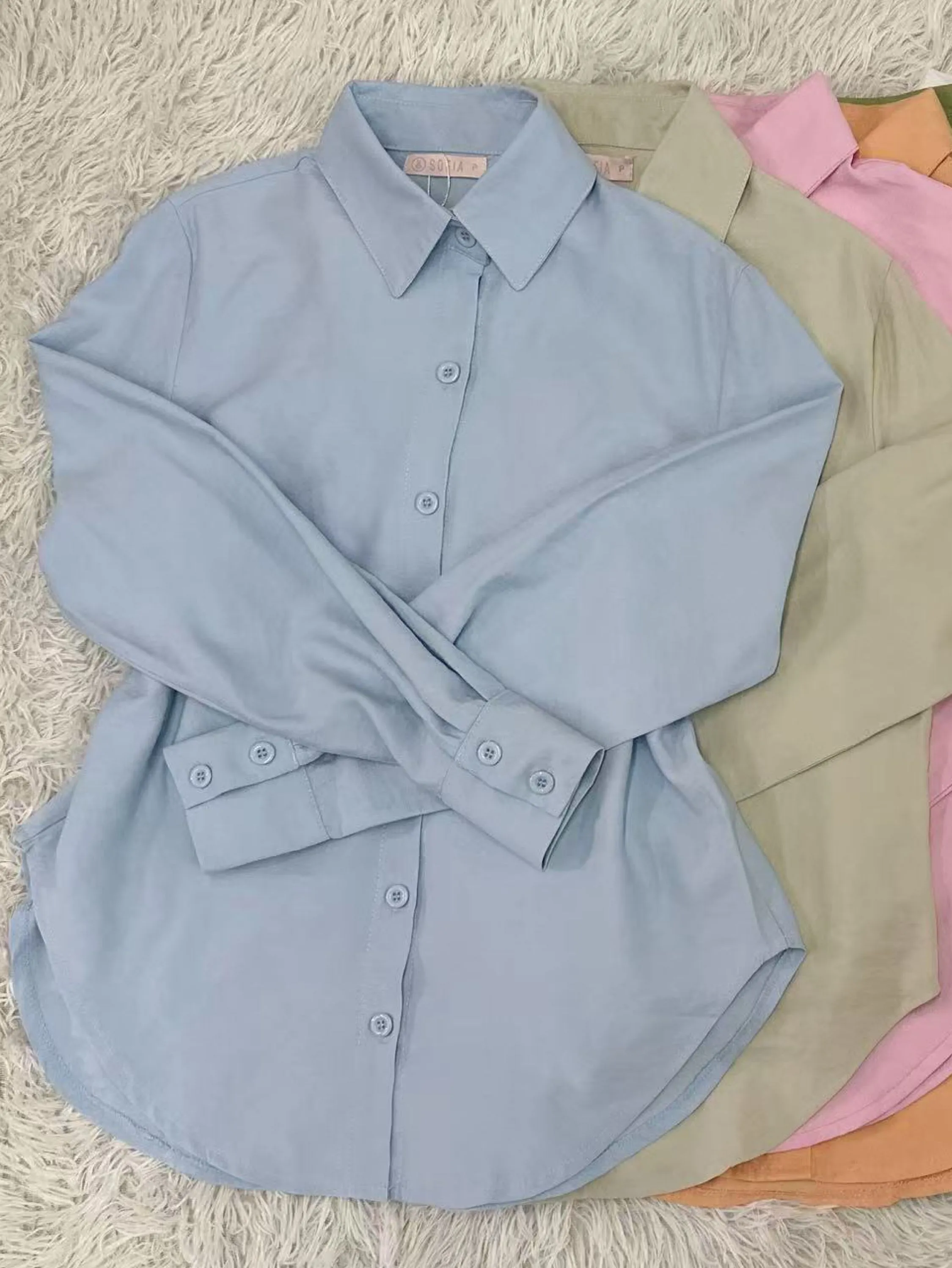 💫Camisa de manga comprida, cor fresca Lili moda feminina