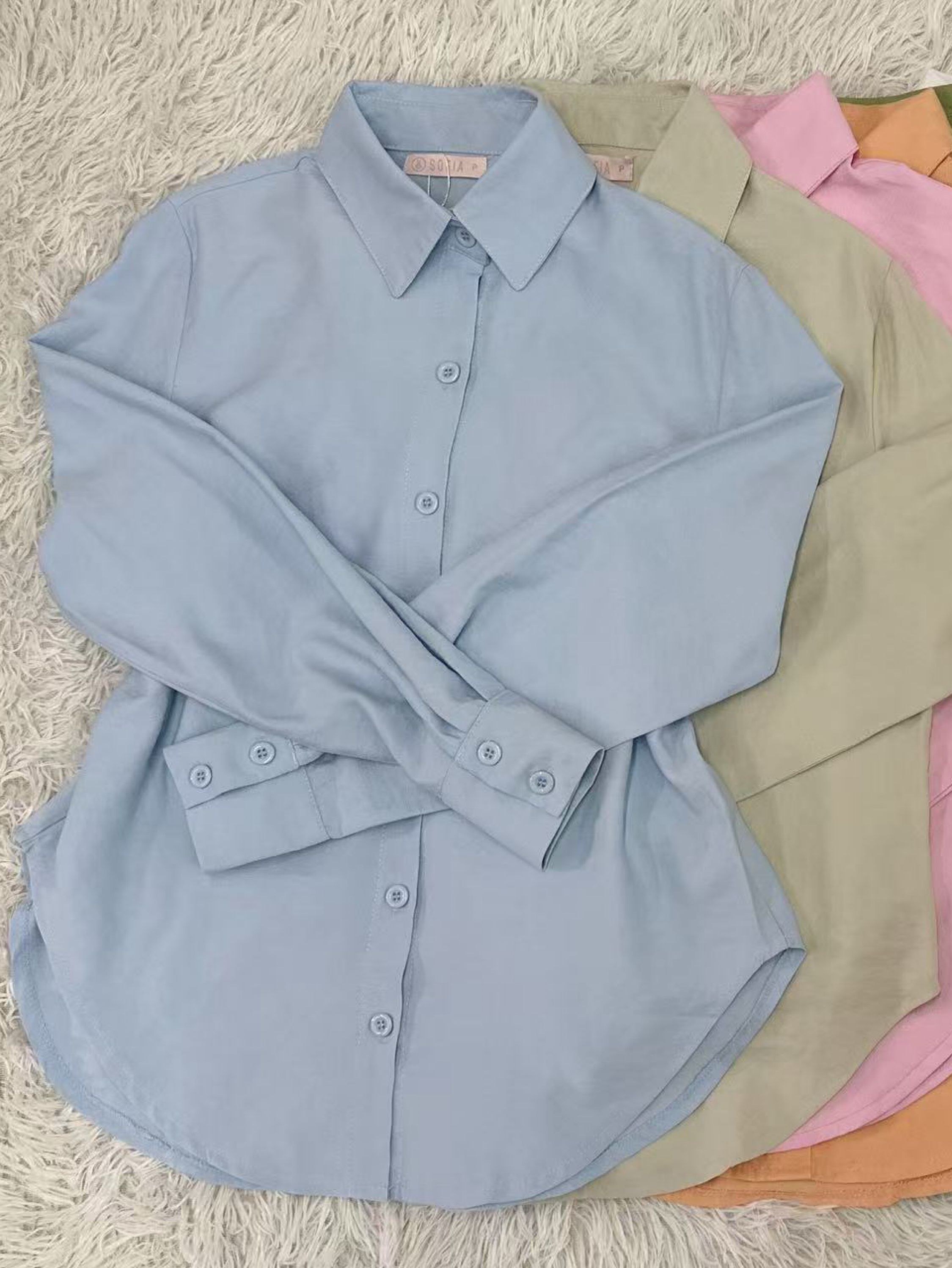 💫Camisa de manga comprida, cor fresca Lili moda feminina