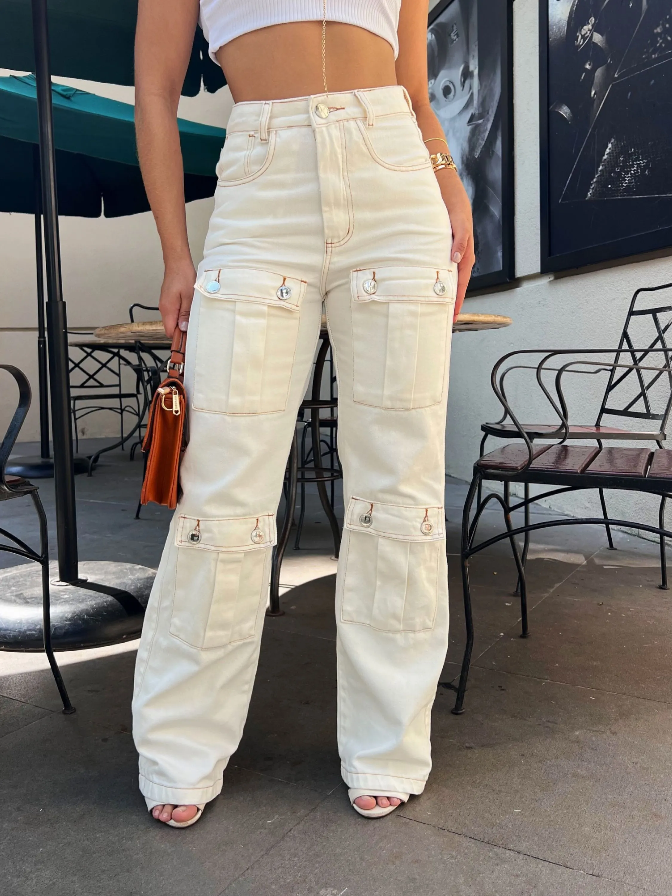 288-Calca cargo frete 4 bolso calca jeans feimininos
