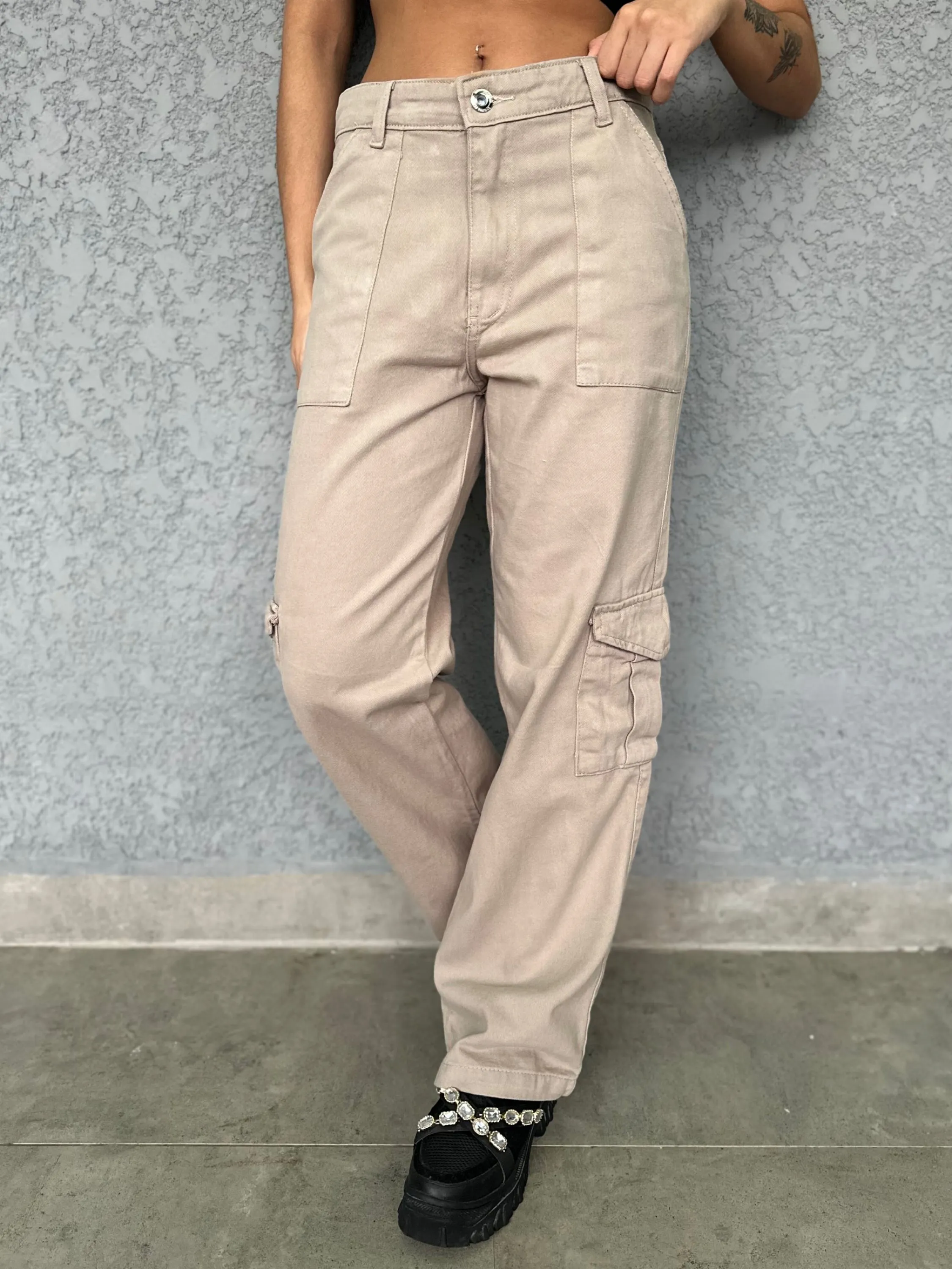 Calça Jeans Calça Cargo bege Calça com bolso